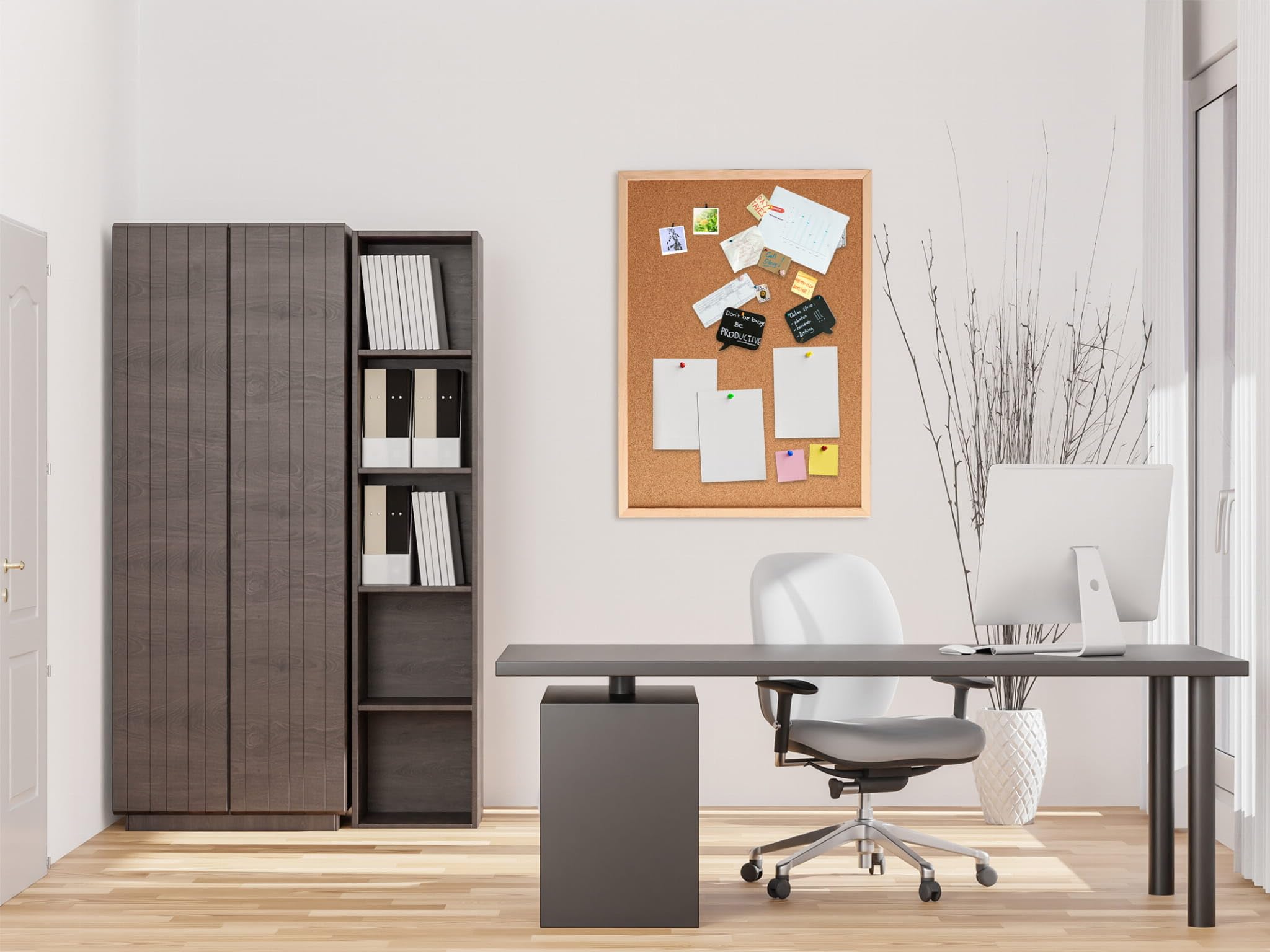 MG Design Tableau en liège avec cadre en bois 90 x 120 cm Naturel – organiseur pour notes, photos et plans pour la maison, le bureau et l'école