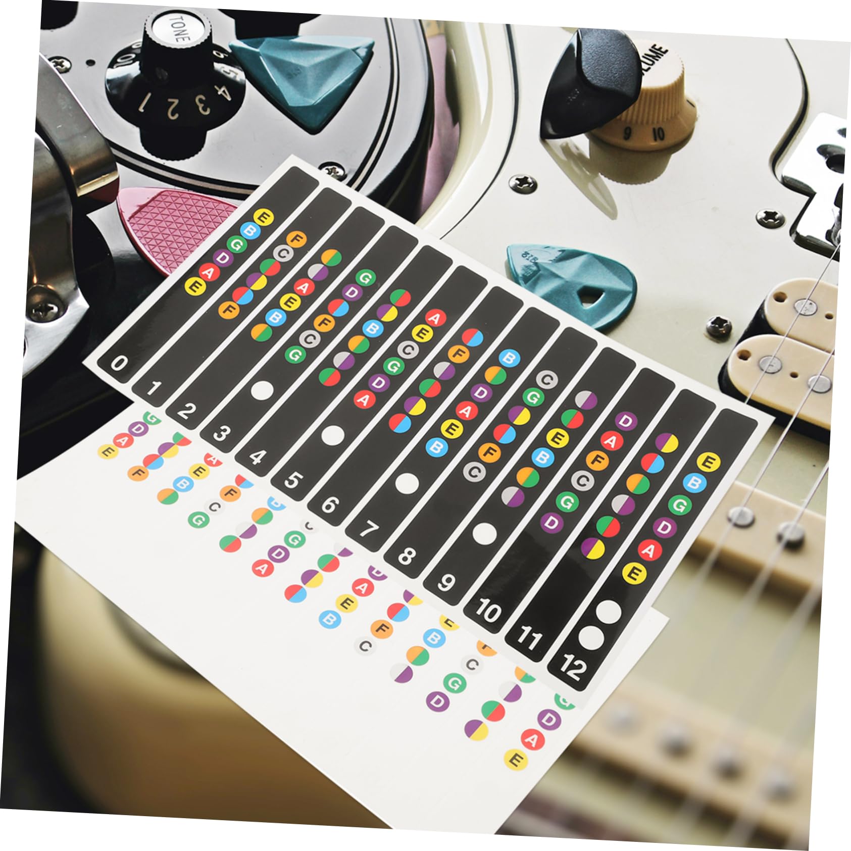 ifundom 50pezzi Adesivi Per Note Della Chitarra Elettrica Stickers Per Tastiera Per Principianti Facili Da Applicare e Rimuovere Colori Vivaci e Chiari Per Apprendimento Veloce