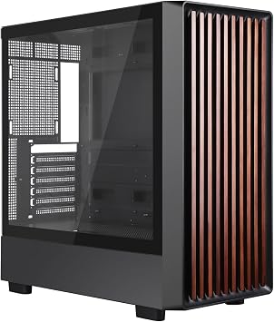 Mid Tower PC Case Tempered Glass Side Pannel Meshify Walnut Wood Front | Support 360 Radiator Can Build in Up to 12 ARGB PWM Fans - High Airflow for ATX/mATX/ITX Motherboards Black