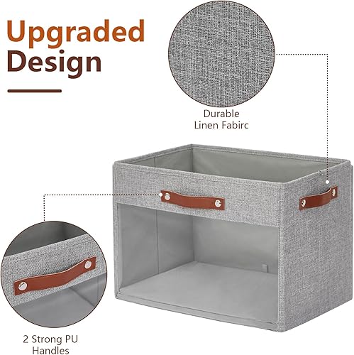 Miniatura 3 de Cestas de almacenamiento extra grandes con ventana transparente, organizador de armario transparente con asas de poliuretano, contenedores de