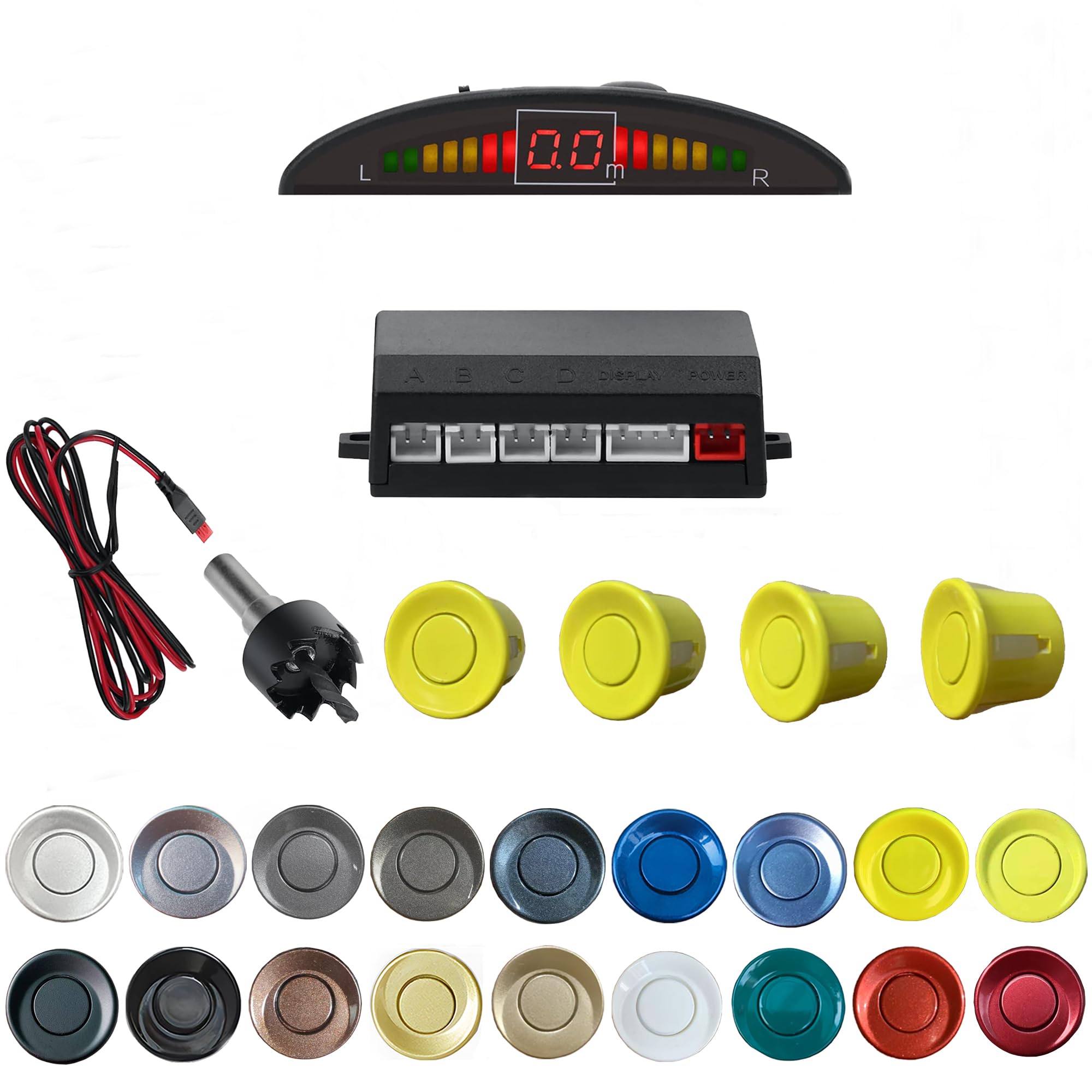 Parking Sensor Kit Backup Sensor Kit Reverse Sensor for Car 20 Color Options for Probes Adjustable Alarm Volume Professional Sensore de Reversa para Carro Safe Driving Assistant(Yellow