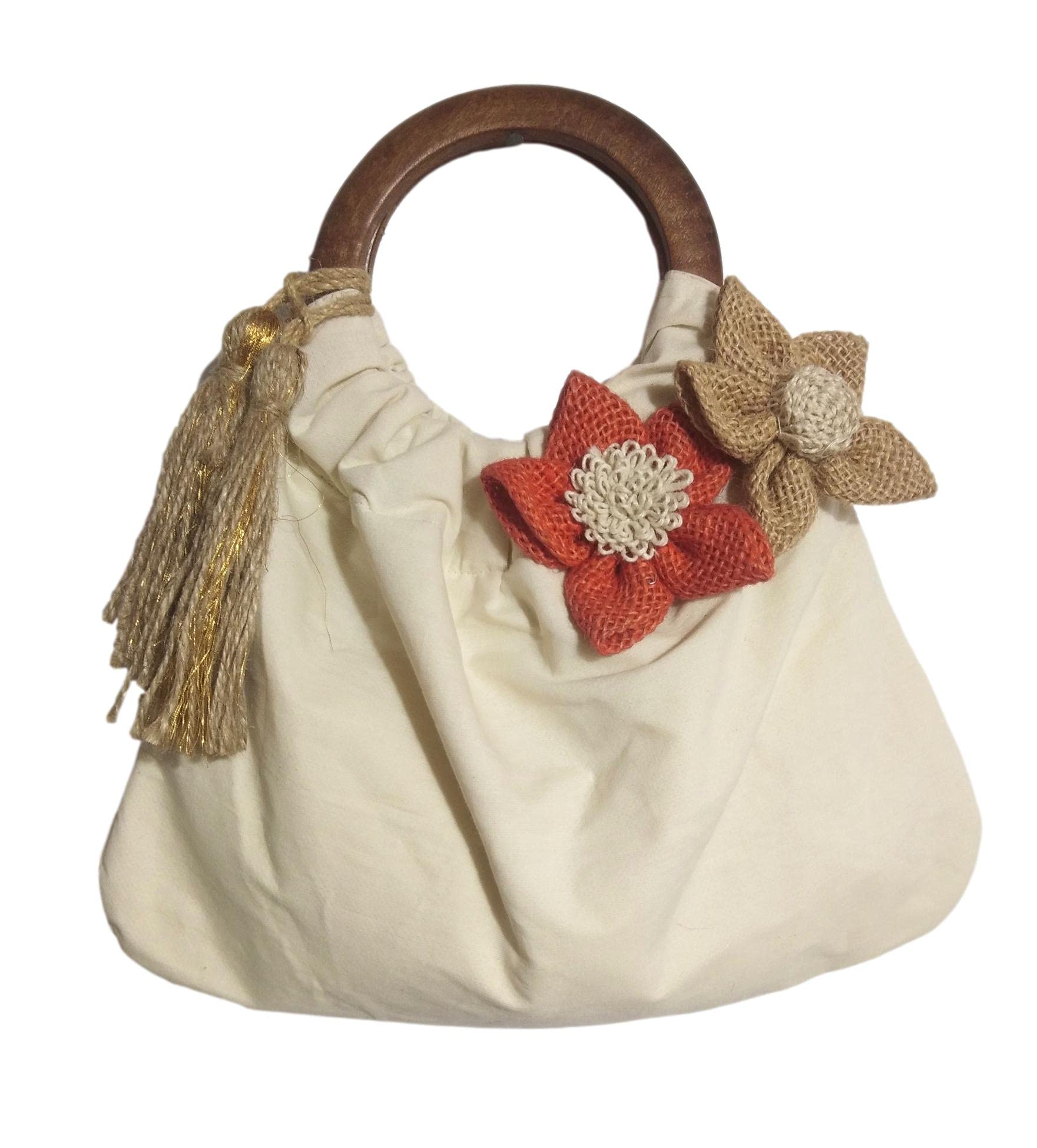 athizay Women Handbags handcarfted tassel hanging jute Flower embellishment Wooden top handle artisan bags traditional potli inspired-picture-13
