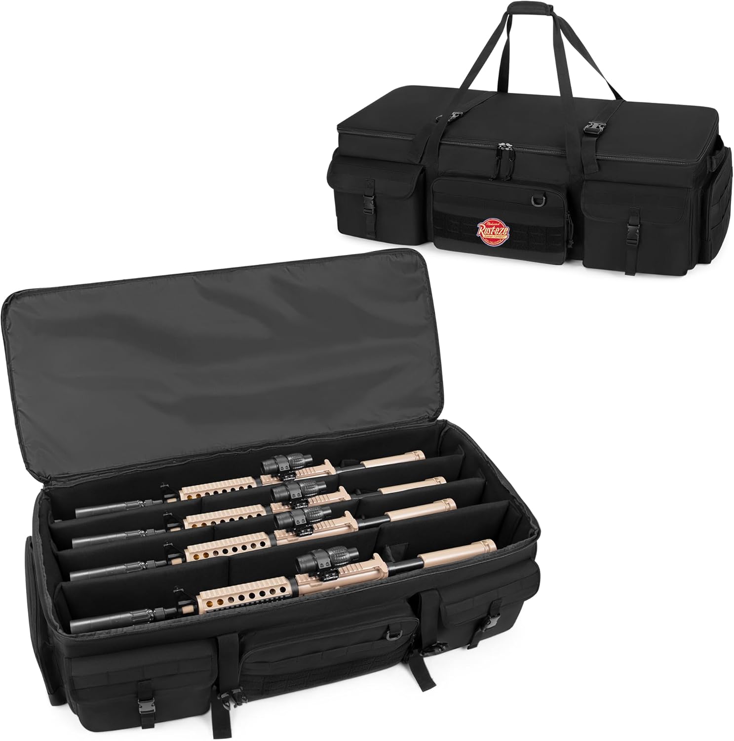 GOBUROUS 42” Rifle Case for 4 Guns, Soft Multi Gun Case with Padded Dividers for Organization, Tactical Rifle Bag with Extra Pockets and Padded Handle for Rifle Accessory and Easy Shipping