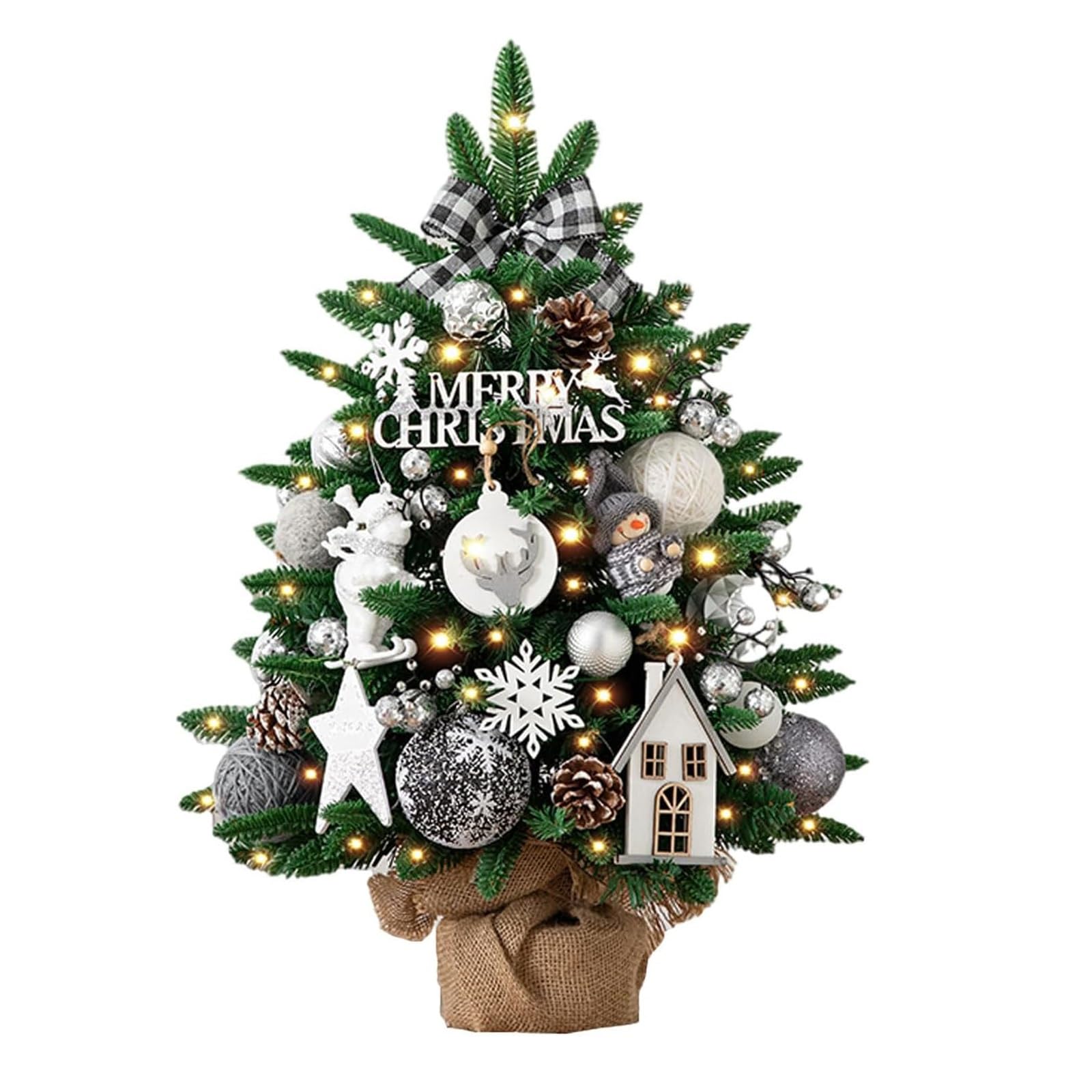 Sapins de Noël artificiels Table 45/60/90 cm, Petits sapins avec lumières for décoration fête DIY Petits espaces(Silver,60CM)