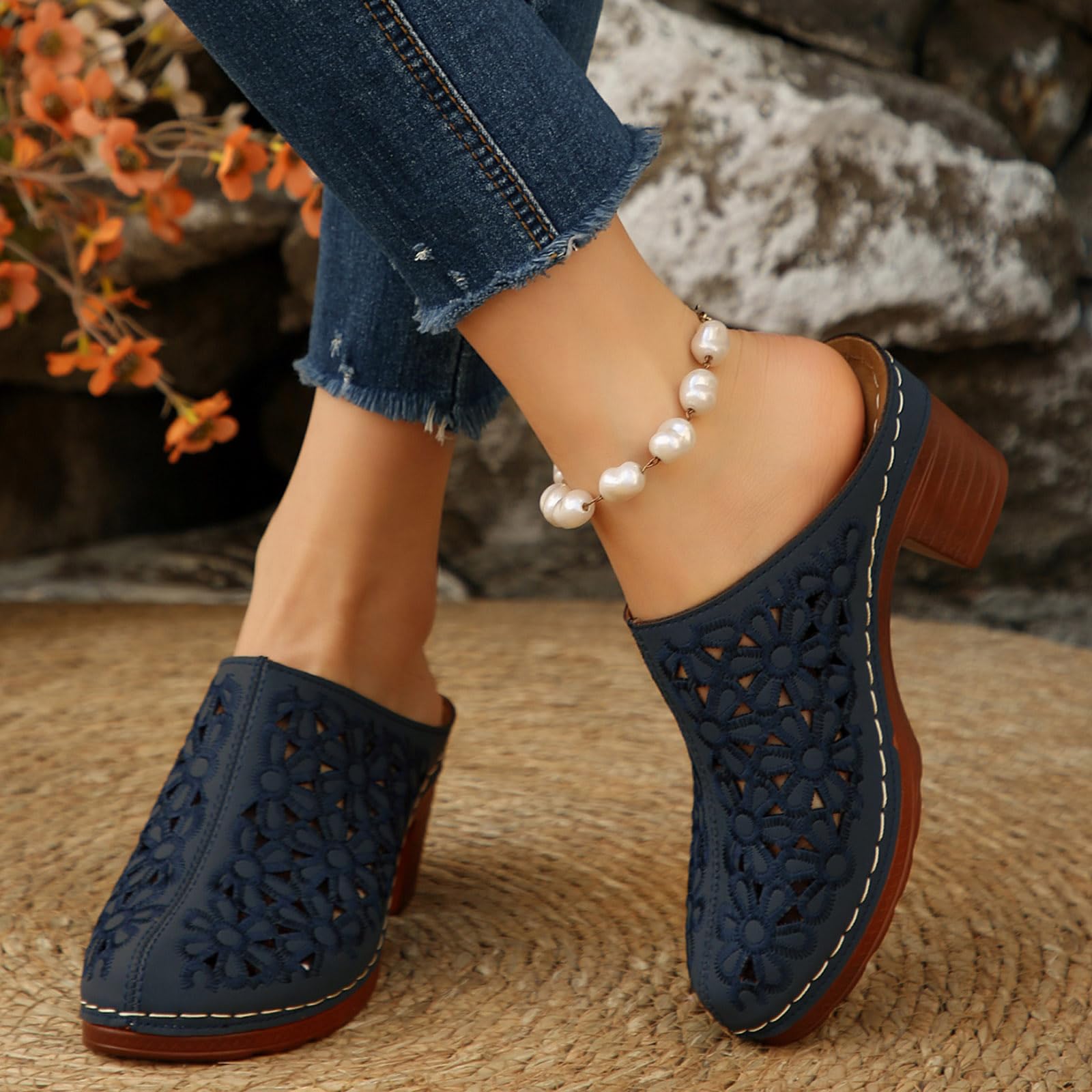 Womens Wedge Sandals 2026 Summer Fashion Closed Toe Comfortable Sandals Womens Breathable Slip On Beach Boho Block Heel Slippers — view 5