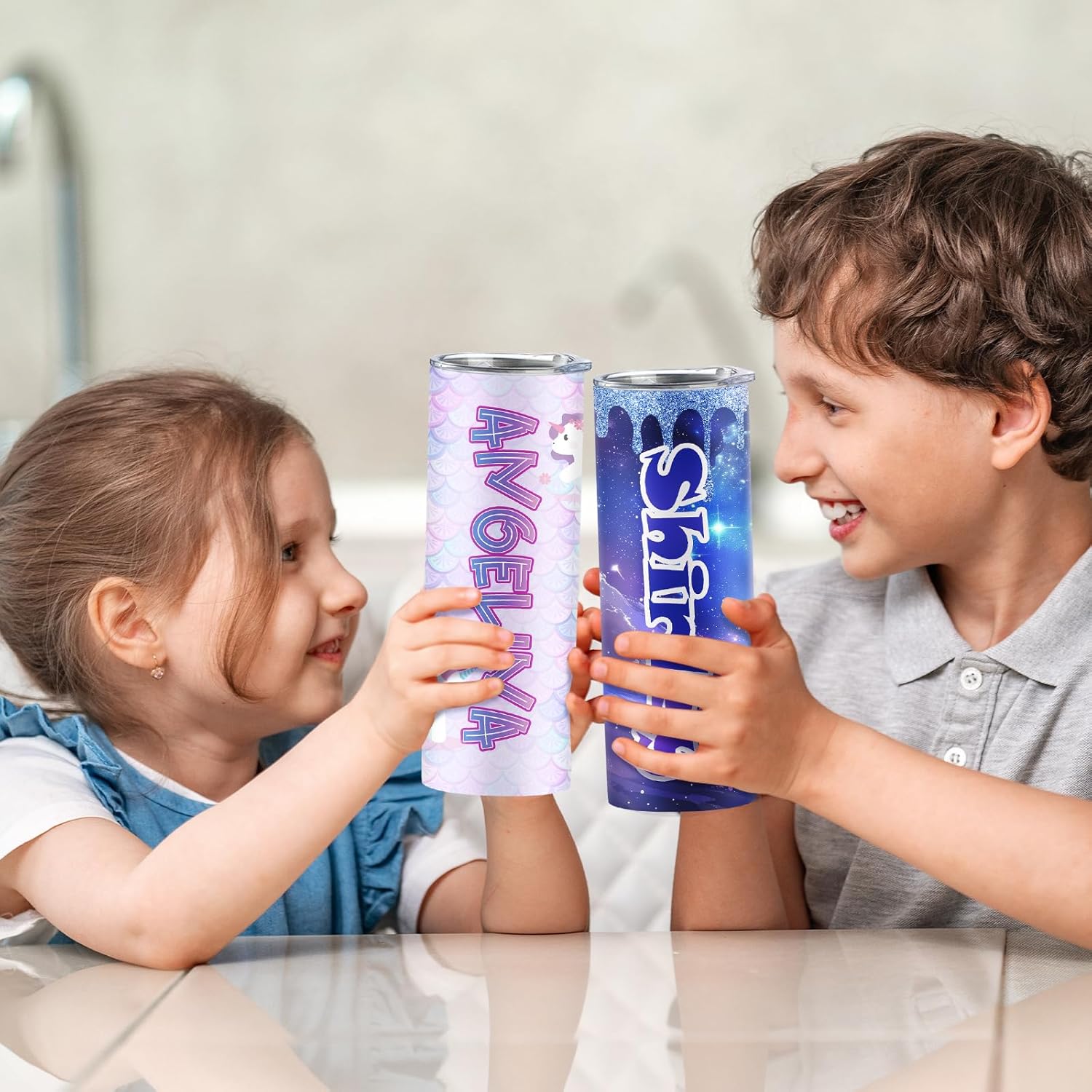 Personalized Tumblers with Names, Custom 20 oz Stainless Steel Tumblers with Name, Personalized Water Bottles for Kids, Custom Birthday Gift for Kids