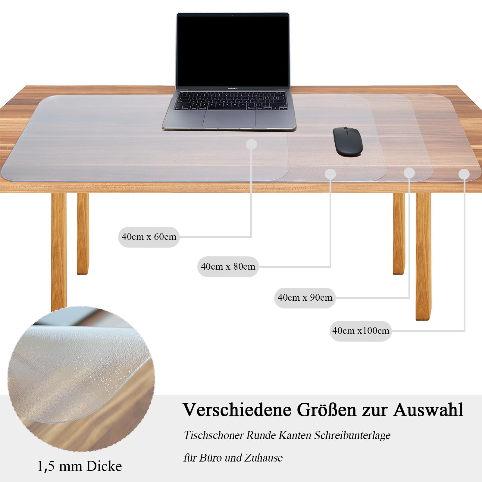 YUNSHANGHE Clear Desk Mat 60 x 40 cm Non-Slip Clear Desk Pad Protector with Round Edge Waterproof Desk Table Cover Mat for Office Home and School (Frosted) - Image 2