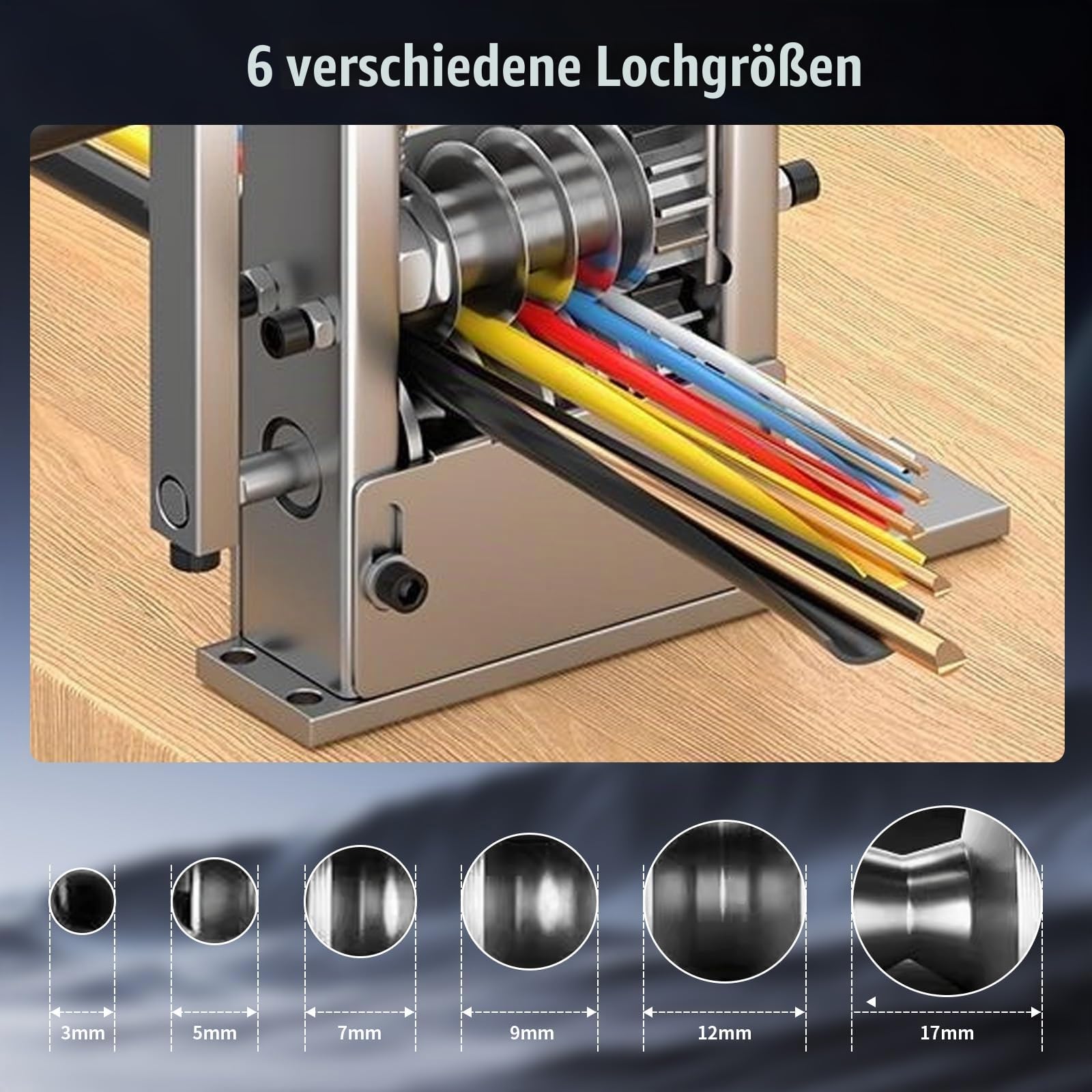 6 Löcher kabelschälmaschine - Manuelle Kabelabisoliermaschine, 3-17mm Automatisch Abisolierwerkzeug, Manuell Elektrisch 2 Modi kabel abisolierer, 5 Drähte Gleichzeitig Abisolieren