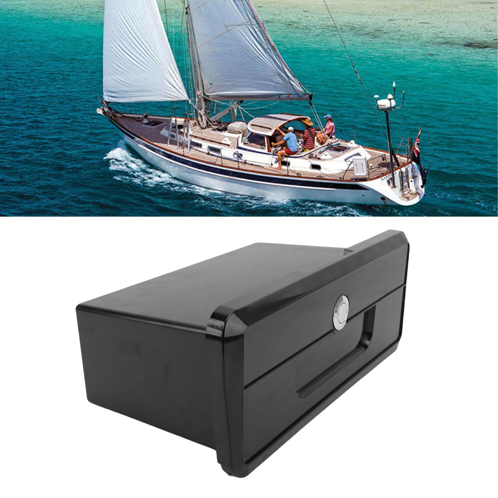 Aramox Almacenamiento de Yates para Pontones de Barcos, Caja de Muelle de ABS con Portavasos, Multifuncional para Yates, Veleros, Barcos de Pesca y Vehículos Recreativos, Tamaño 11,42 X 6,69 X 4,33