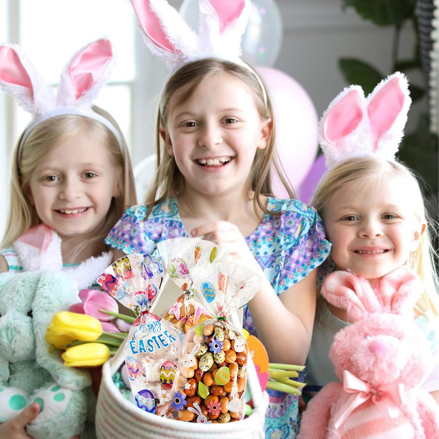 QOIUSO 100pcs Easter Treat Bags: Clear Easter Cellophane Bags for with Twist Ties for Candy Goodie Cookies Sweet and Gifts Packaging - 4 Style Platstic Party Favors Bags - Image 7