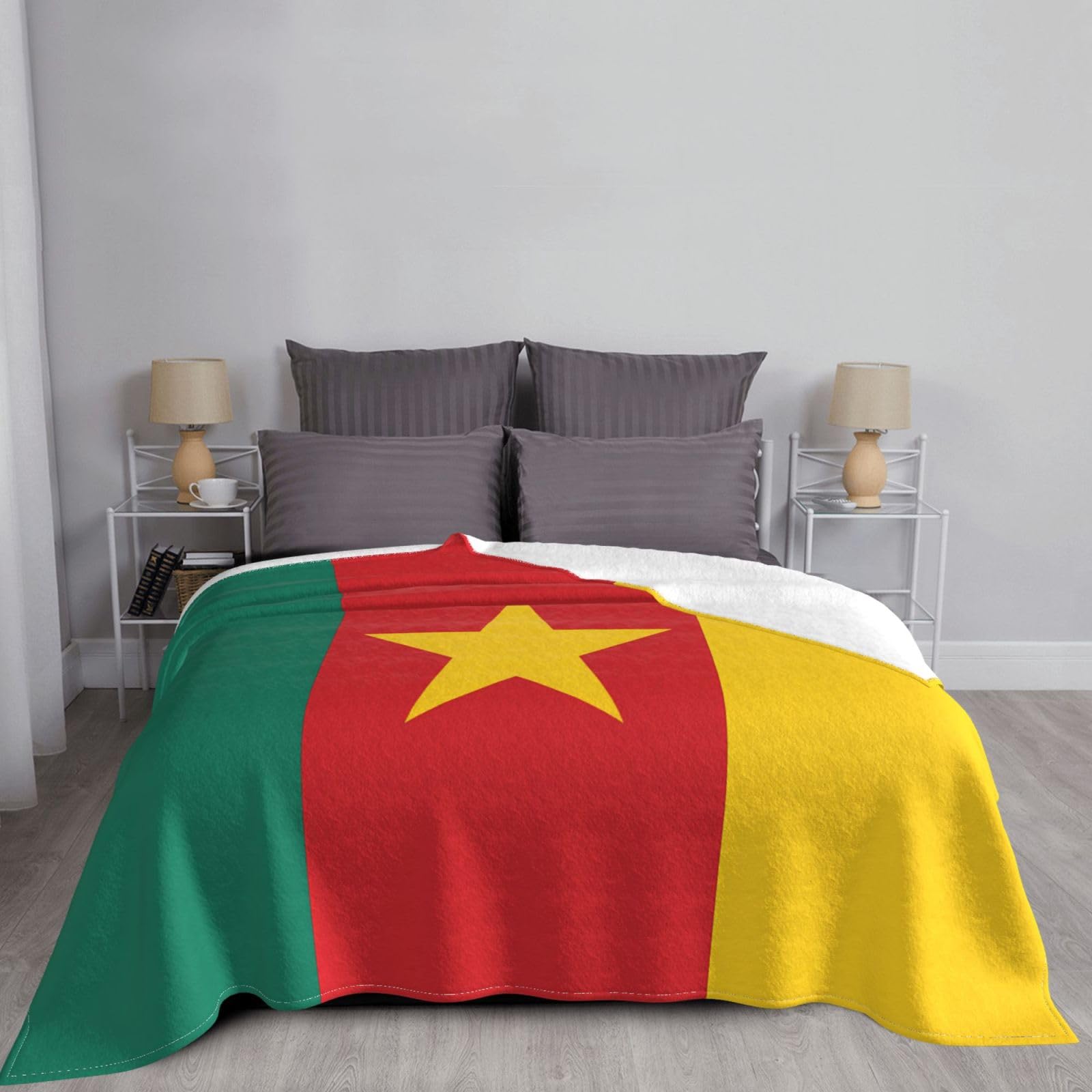 Manta de viaje portátil de 80 x 60 pulgadas, suave, resistente a las arrugas, plegable, exquisita bandera de Camerún