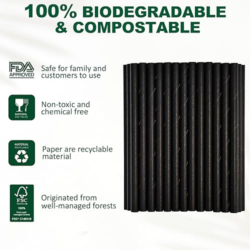 Miniatura 7 de Pajitas de papel negro cortas de 5.75 pulgadas de ancho y 0.315 in de ancho, desechables para vasos de bajo bola, cócteles mezclados, margaritas,