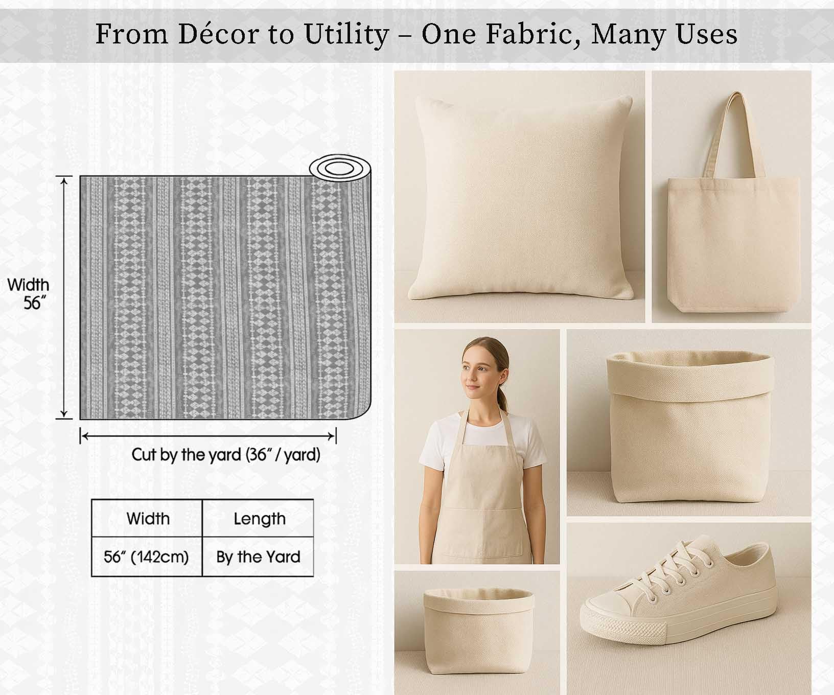 Soimoi Tela de lona de algodón - Estampado geométrico, gris | 142 cm de ancho | Ideal para costura, tapicería, bolsos, decoración del hogar y más, por 5 metros