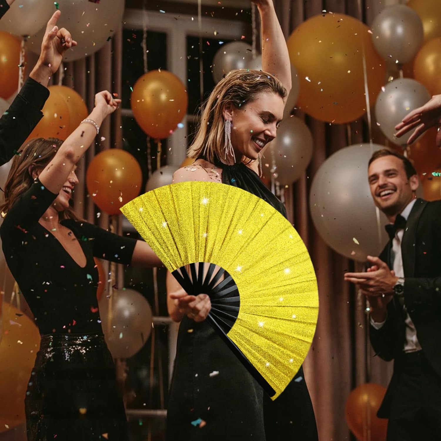 Amazon.com: prario Glitter Large Rave Folding Clack Hand Fan  display picture 3