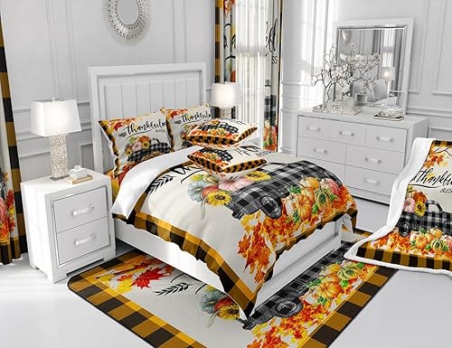 Miniatura 4 de Feelyou Funda de edredón de decoración de Acción de Gracias, tamaño Queen con 2 fundas de almohada, funda de edredón para el día de Acción de