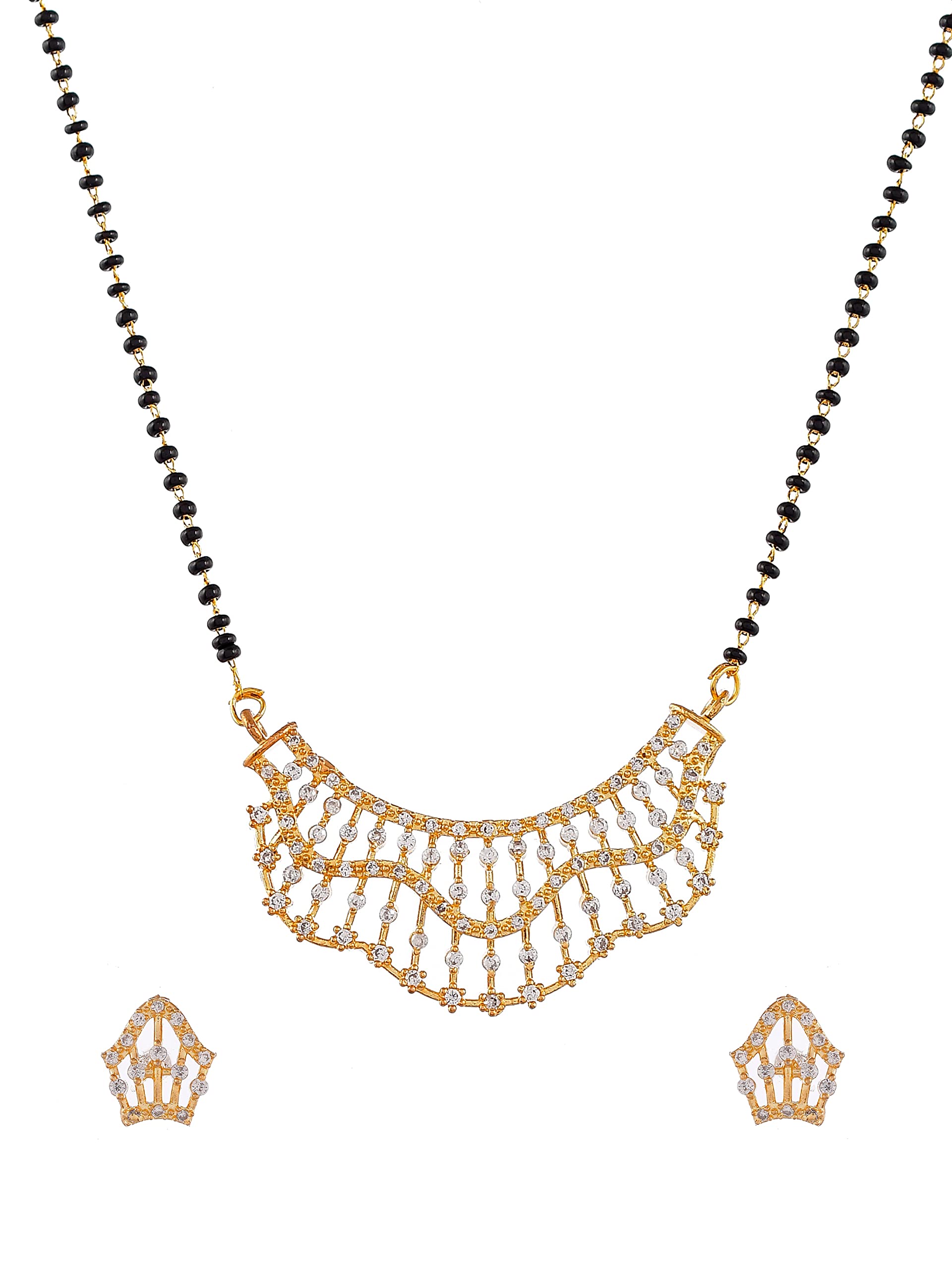 ShoshaaWomen Gold-Plated CZ Studded Beaded Mangalsutra With Earrings