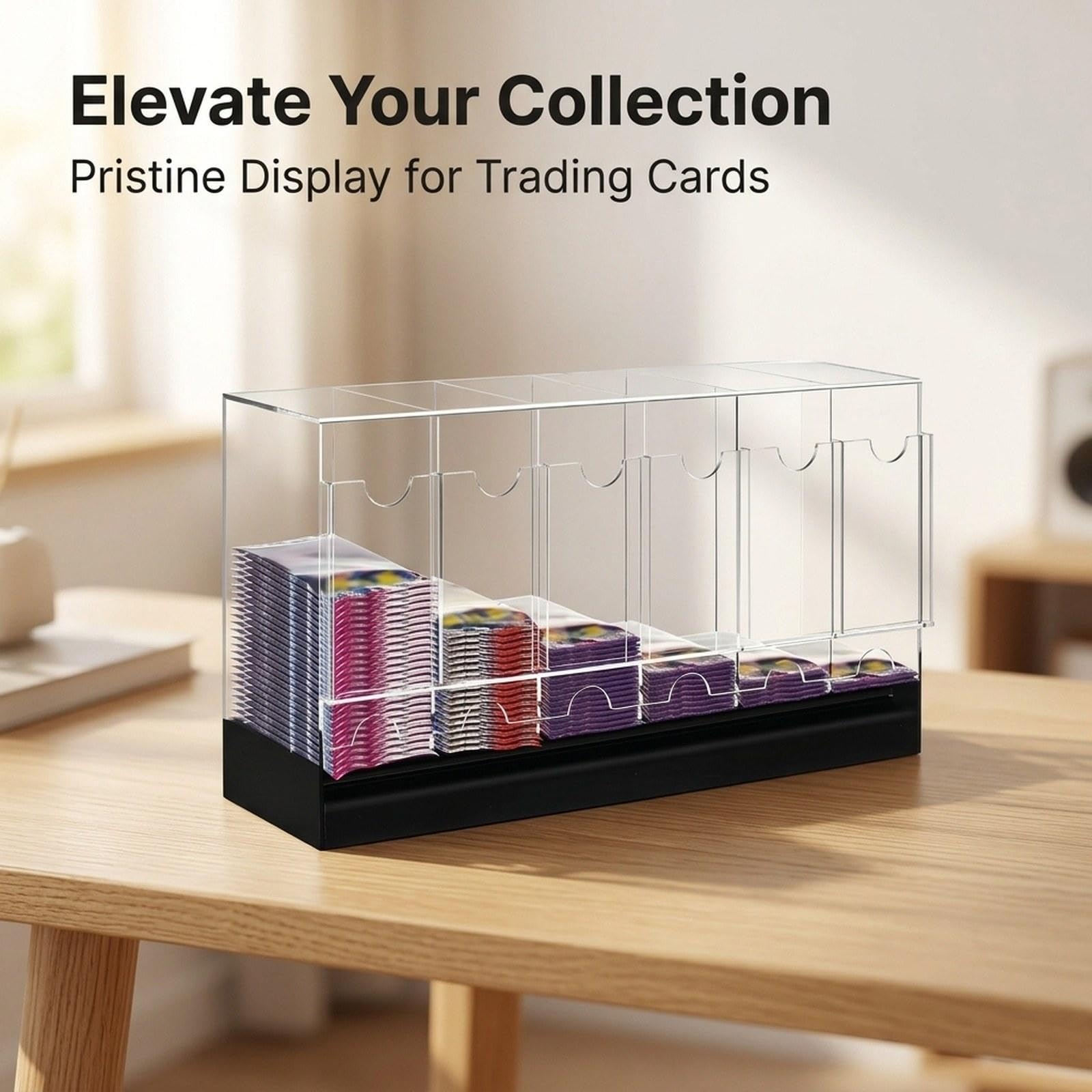 Distributeur de Boosters 6 Compartiments Vitrine Acrylique Organisateur de Cartes Présentoir de Paquets Boîte de Rangement Transparence Élégante, Noir