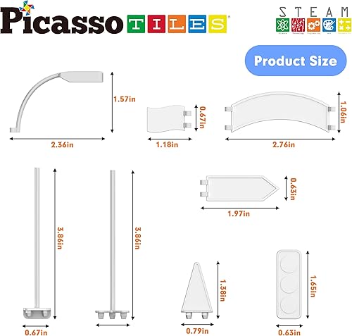 Miniatura 2 de PicassoTiles Kit de 18 piezas de azulejos magnéticos compatibles con pistas de carreras de construcción, estabilizadores de accesorios para señales