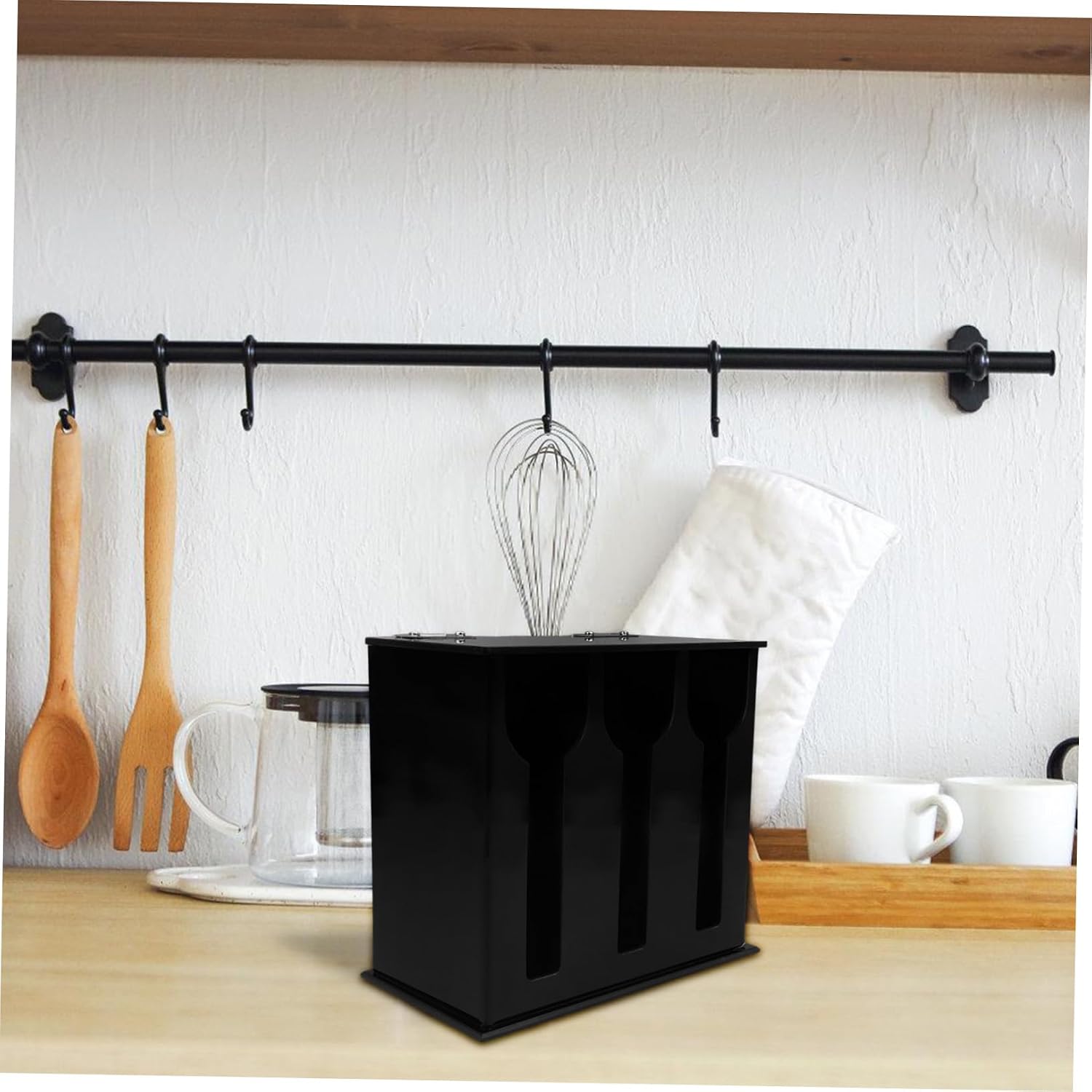 LIFKOME Acrylic Utensil Dispenser 3 Compartments Punch-Free Spoon Stand for Kitchen Counter Cutlery Organizer Acrylic Storage Rack for Spoons and Ladles