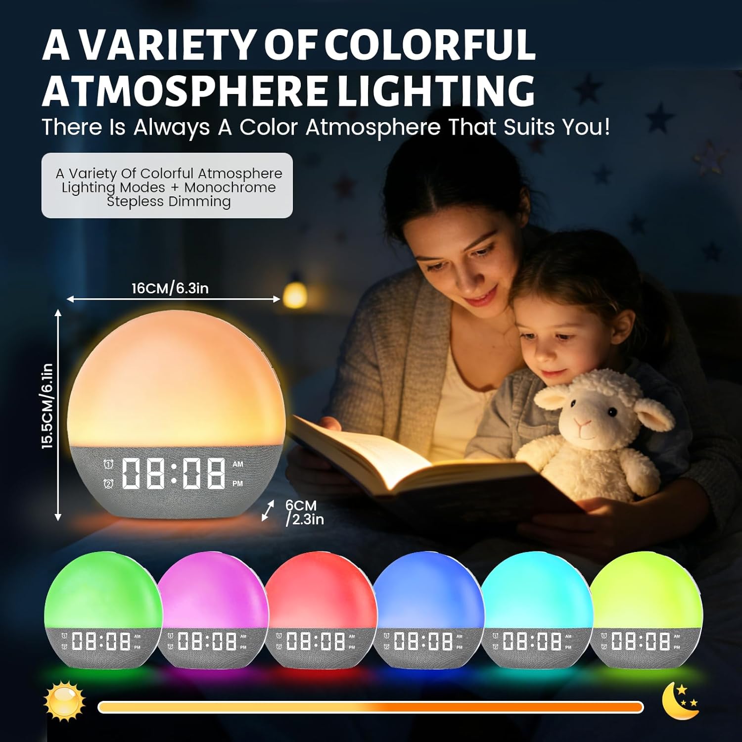 Sunrise Alarm Clock, White Noise Sound Machine USB Charging, Sunrise Lamp for Bedrooms, 10 Natural Wake Up RGB Night Light, 20 Soothing Sounds for Heavy Sleepers, Baby, Kids, Adults