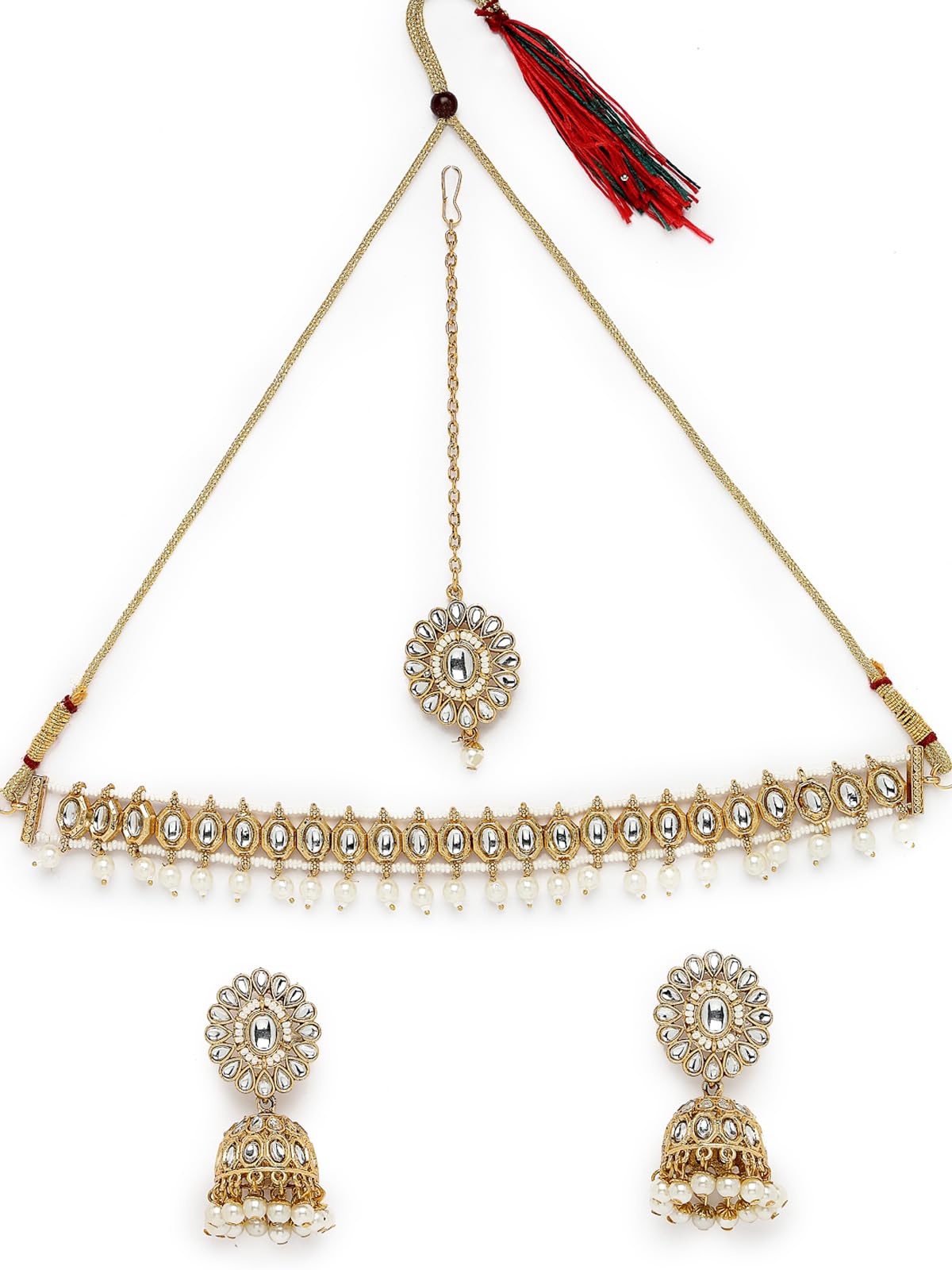 Sukkhi Heavenly Gold Plated White Kundan & Beads Choker Necklace Set With Jhumki Earring And Maangtika | Jewellery Set For Women (NS105567) (B0CBBC3FZW) Amazon Price History, Amazon Price Tracker