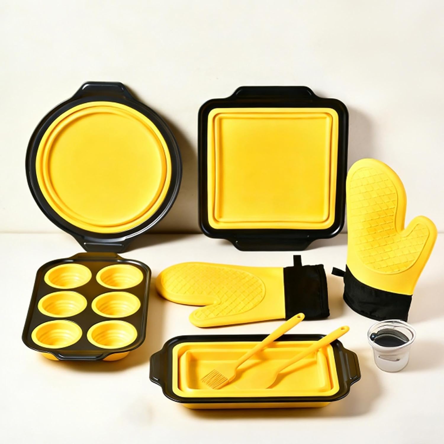 Silicone Baking Utensils Set | Flexible Baking Tableware, with Mitts, Scraper and Brush, Set with Silicone Baking Mould | for Cupcakes Bread Biscuits Muffins Eggs Donuts