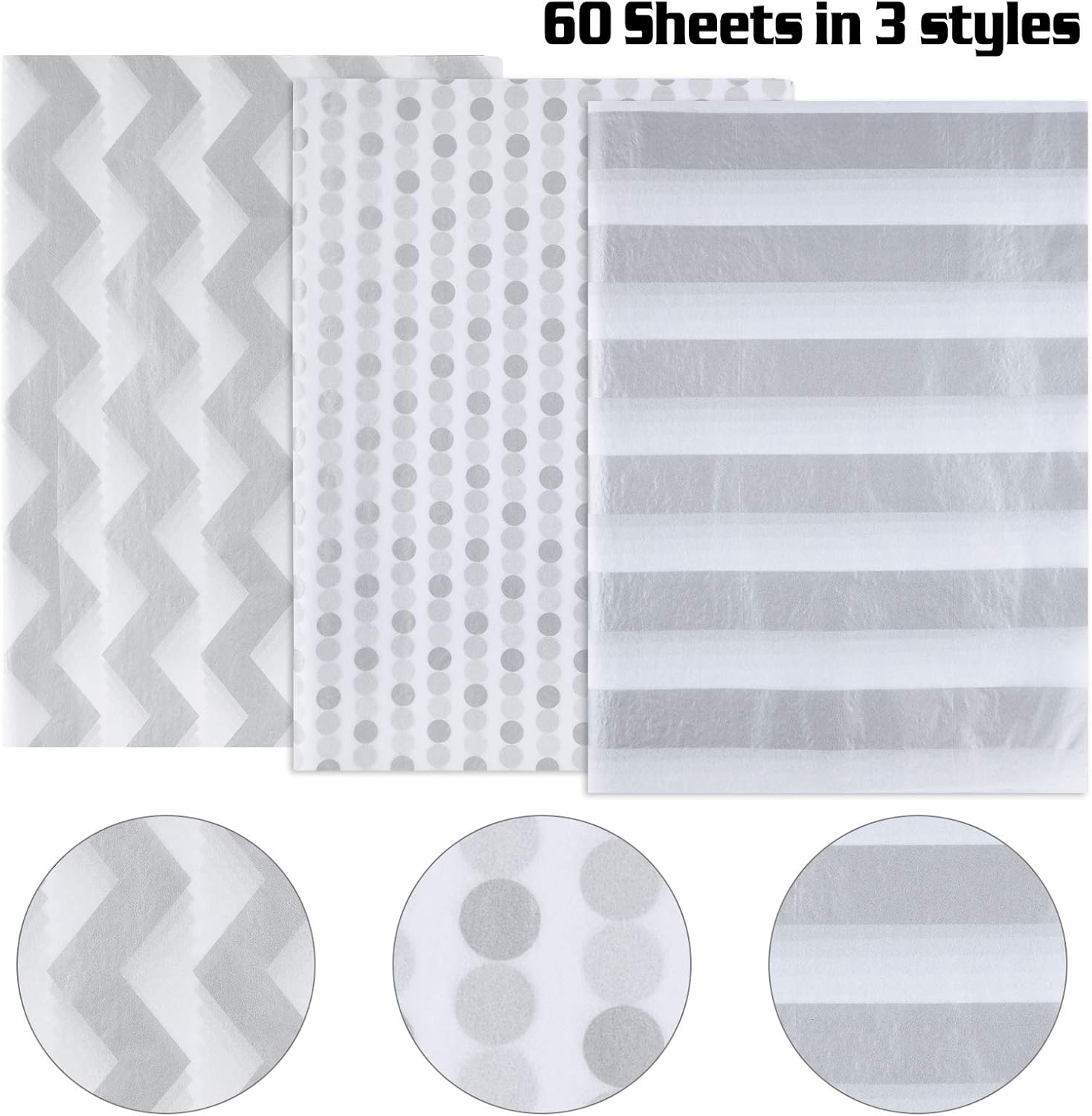 MIAHART 60 Pcs Silver White Tissue Paper Bulk 3 Style Decorative Metallic Wrapping Paper for Birthday Weddings Christmas Party Decoration, DIY Arts Crafts : Arts, Crafts & Sewing