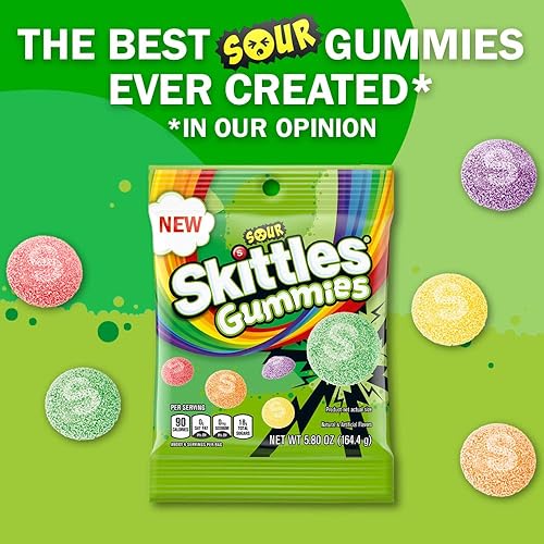 Miniatura 8 de SKITTLES Surtido de caramelos masticables de gomitas ácidas, bolsa de 5.8 onzas