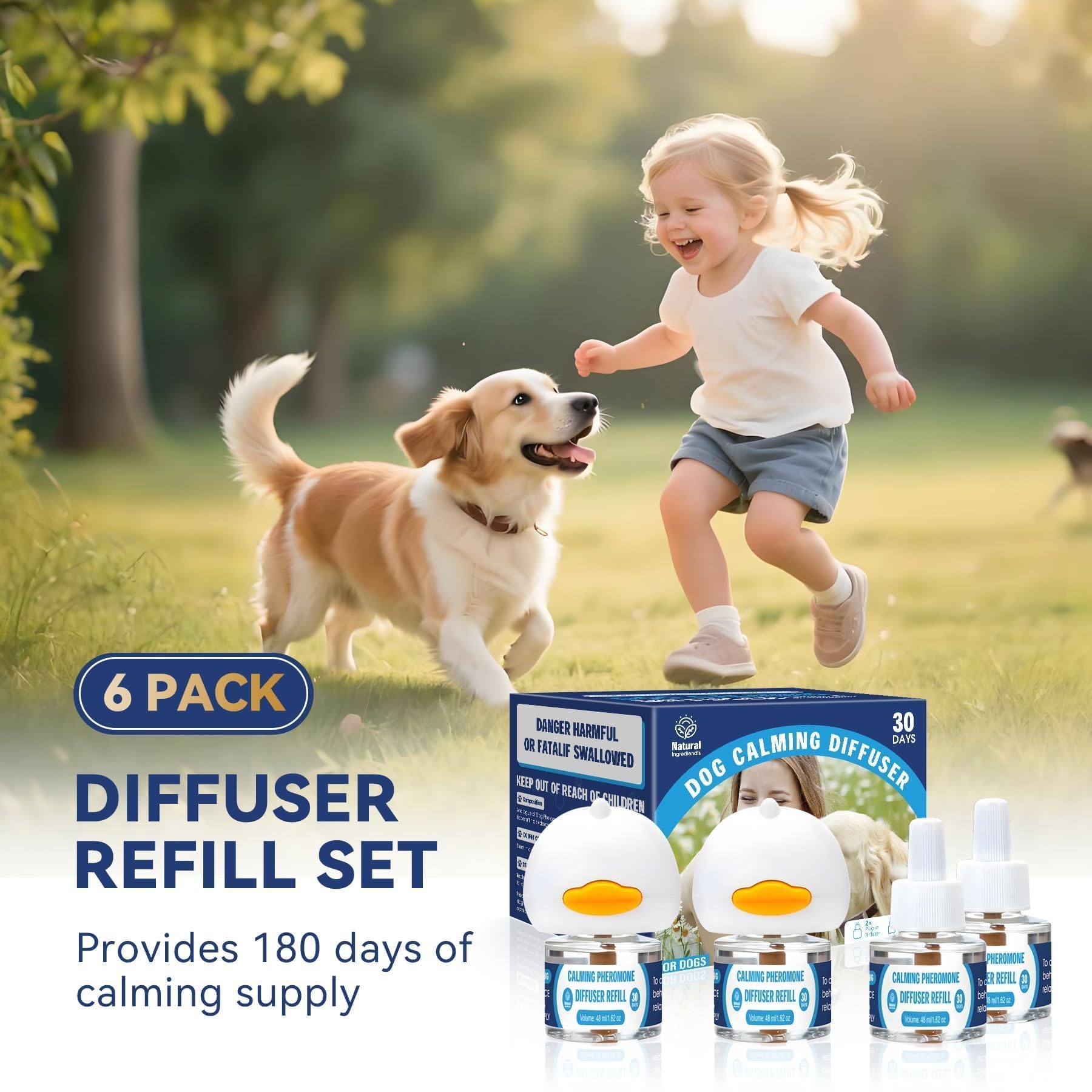 Dog Calming Pheromones Diffuser: 3-in-1 Kit Appeasing Pheromone Diffuser to Calm (1 Plugin+2x48ml Refills) for Comfort Reduces Stress Anxiety, Long-Lasting Appeasing Pheromone for Pet Dog Cat (3in1) — view 7