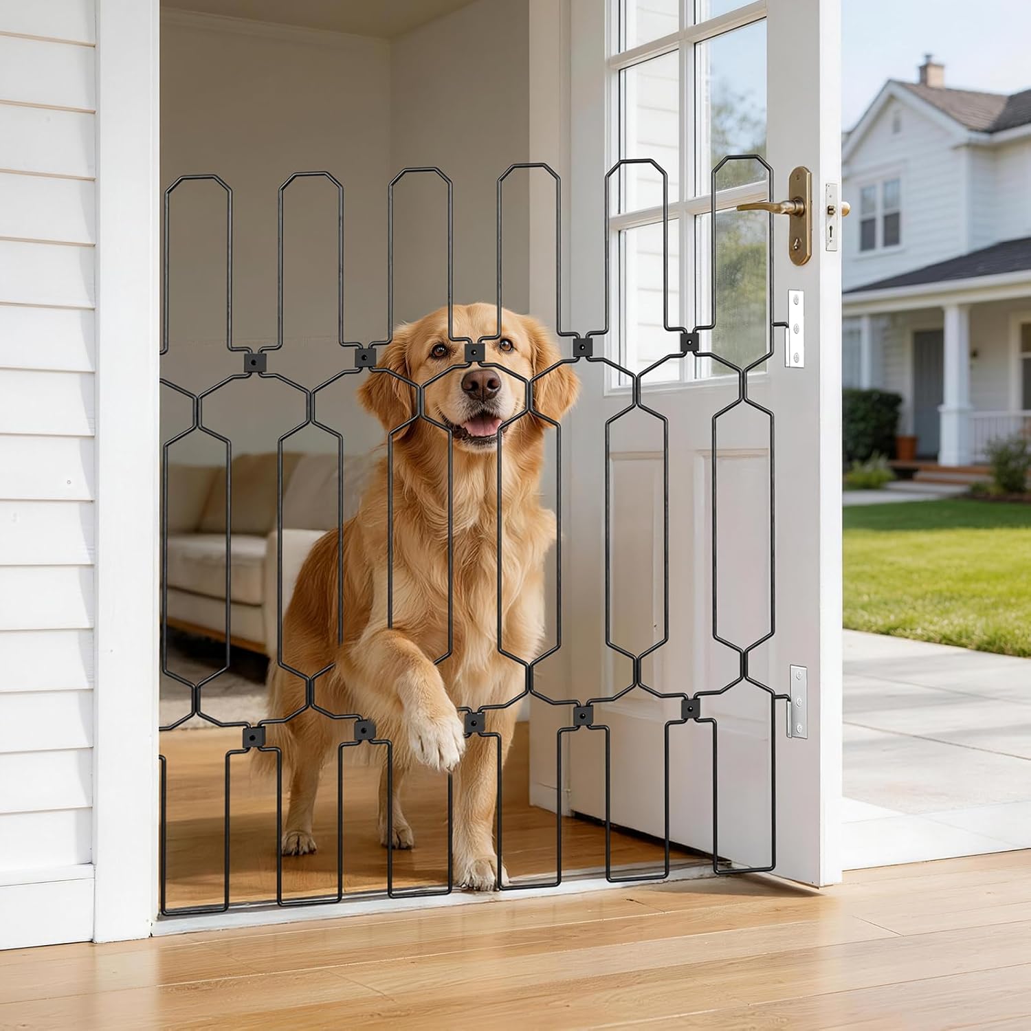 Retractable Dog Gate for Front Door, 35" Safety Metal Pet Gate for Dogs When Opening, Easy Install Front Entry Dog Door Barrier