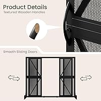 Choezon Fireplace Screen with Sliding Doors - Wrought Iron Mesh Spark Guard, 37.7"L x 30.9"H Black Metal Protector for Living Room Hearth