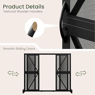 Choezon Fireplace Screen with Sliding Doors - Wrought Iron Mesh Spark Guard, 37.7"L x 30.9"H Black Metal Protector for Living Room Hearth