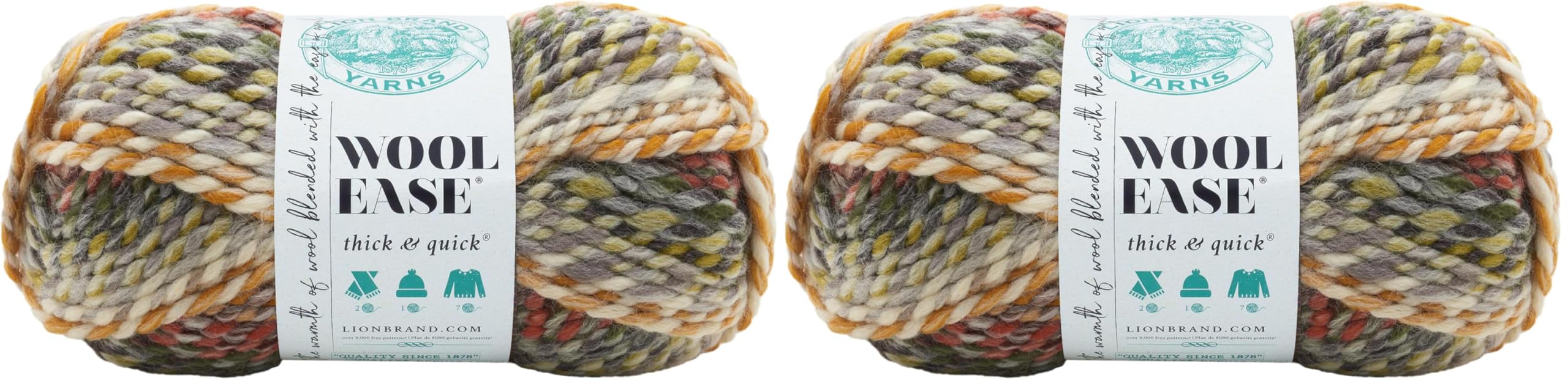Lion Brand Yarn Wool-Ease Thick &amp; Quick Yarn, Soft and Bulky Yarn for Knitting, Crocheting, and Crafting, 1 Skein, Coney Island (Pack of 2)