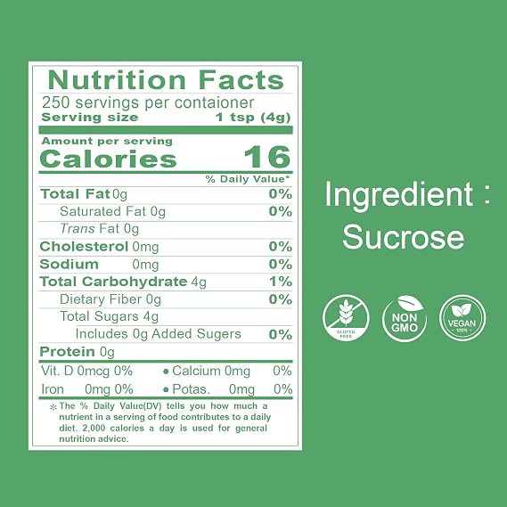 SUN RIGHT Natural Crystal Rock Sugar Pure Cane Sweetener for Baking, Desserts, Tea, Coffee, Beverages, Herbal Soup & Cooking Unrefined, Non-GMO, Vegan | 2.2lb | Pack of 1