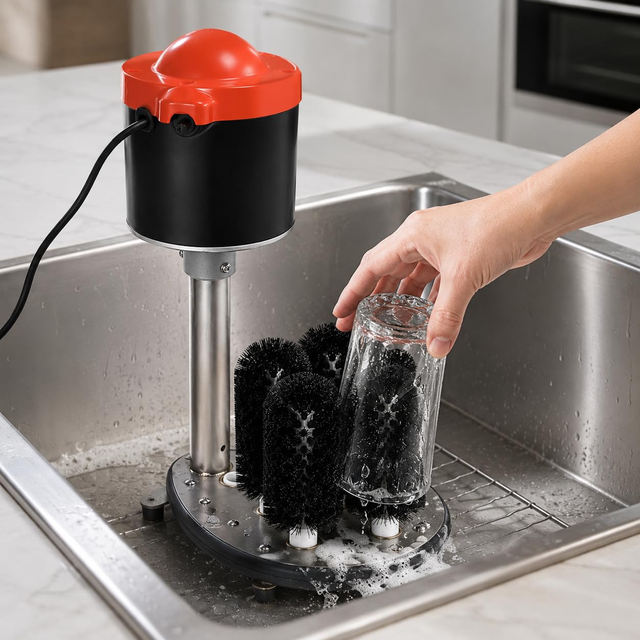 Lavadora eléctrica de vidrio, máquina de 5 cepillos para limpiar copas de vino y tazas de cerveza, 1200 tazas por hora, ideal para bares y cafeterías