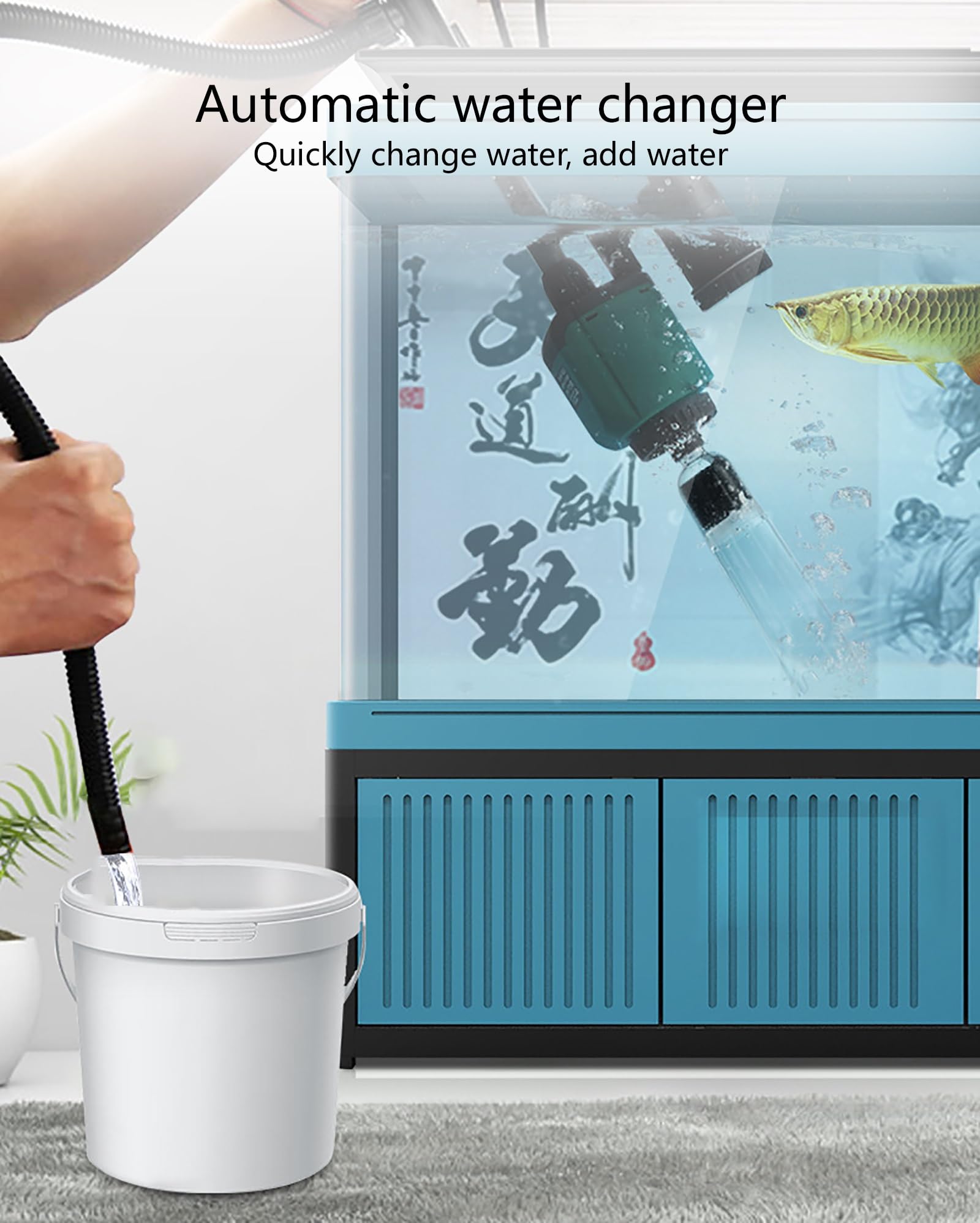 Aquarium-Kiesreiniger, Abnehmbarer Algenreiniger, Wasserpflegeartikel mit Wasserschlauch-Steuerklemme, Verwendung für Aquarium-Reinigungssand(30W)