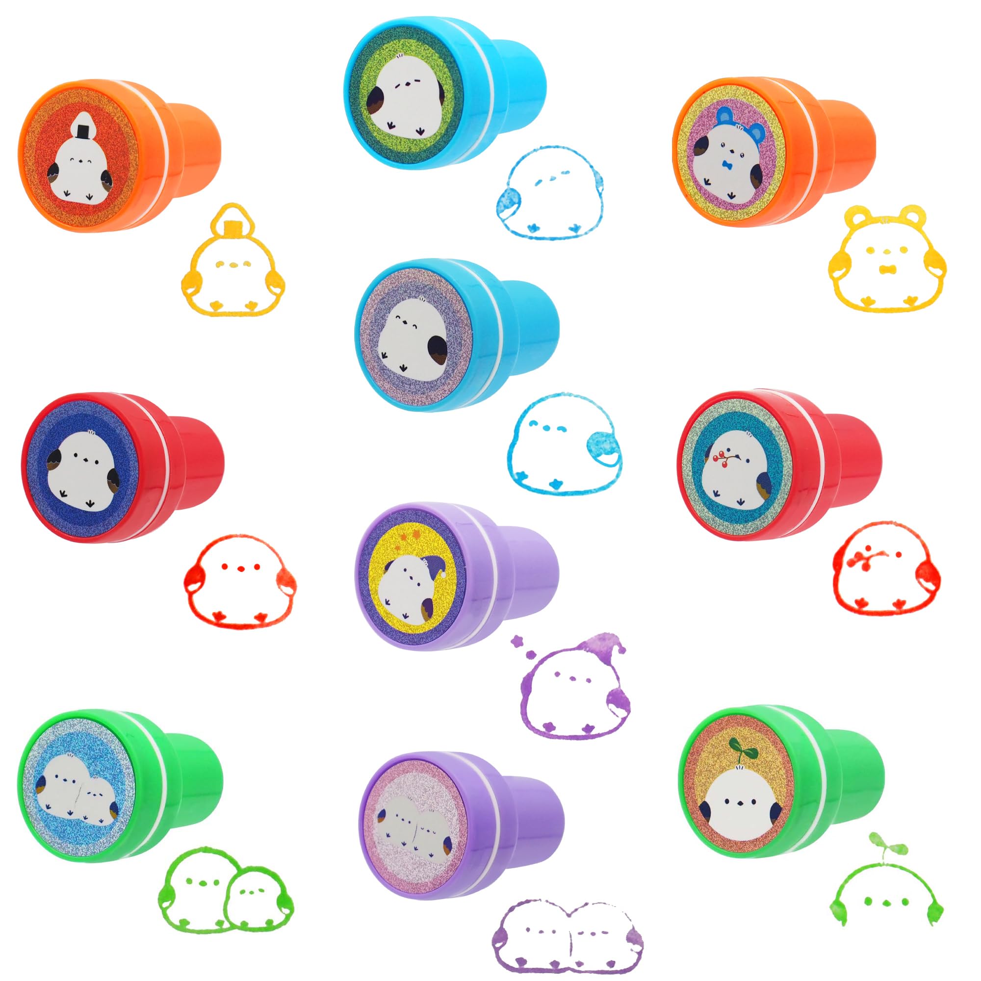 Amazon | スタンプ シマエナガ ミニスタンプ インク入り全10種×各1