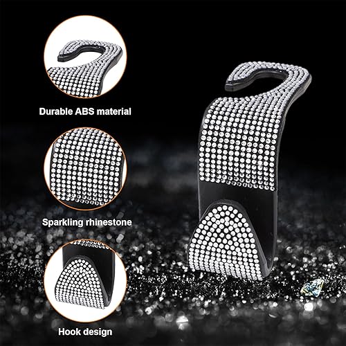 Miniatura 3 de Ziciner 4 ganchos brillantes para reposacabezas de asiento de automóvil, organizador de almacenamiento de diamantes de imitación para asiento