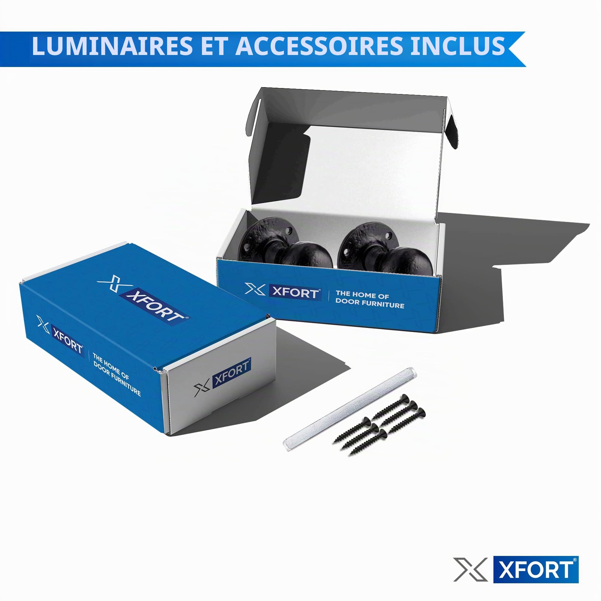 XFORT Smithy's Range Poignées de porte rondes en fonte mortaise boules antiques pour portes intérieures bois Noir