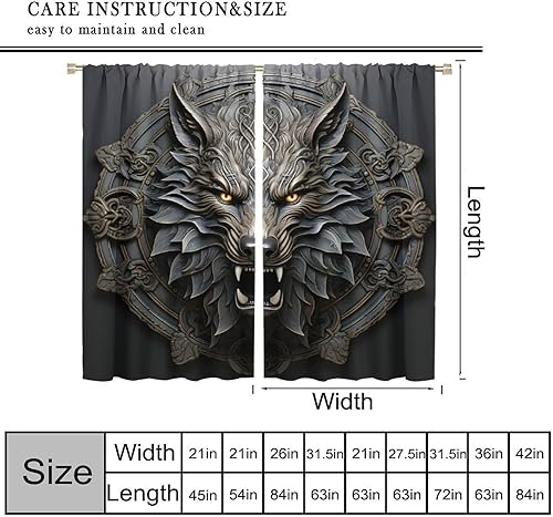 Miniatura 2 de Fenrir - Cortina de lobo vikingo, oscurecimiento de la habitación, con aislamiento térmico, tela de poliéster con aislamiento térmico, para sala de