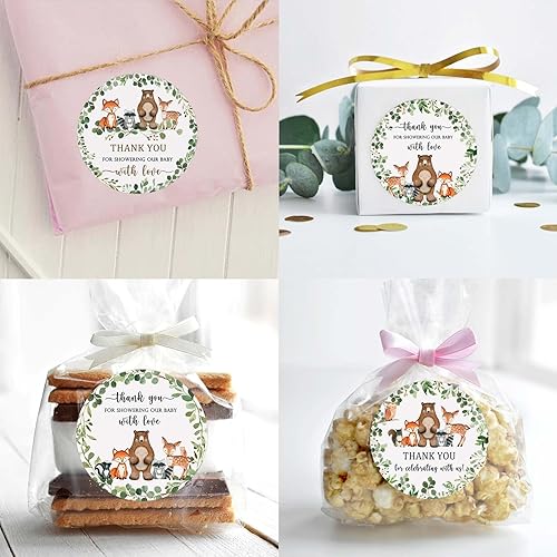 Miniatura 2 de 80 calcomanías de agradecimiento del bosque, calcomanías de 2 pulgadas de animales del bosque, decoración de fiesta de baby shower de bosque