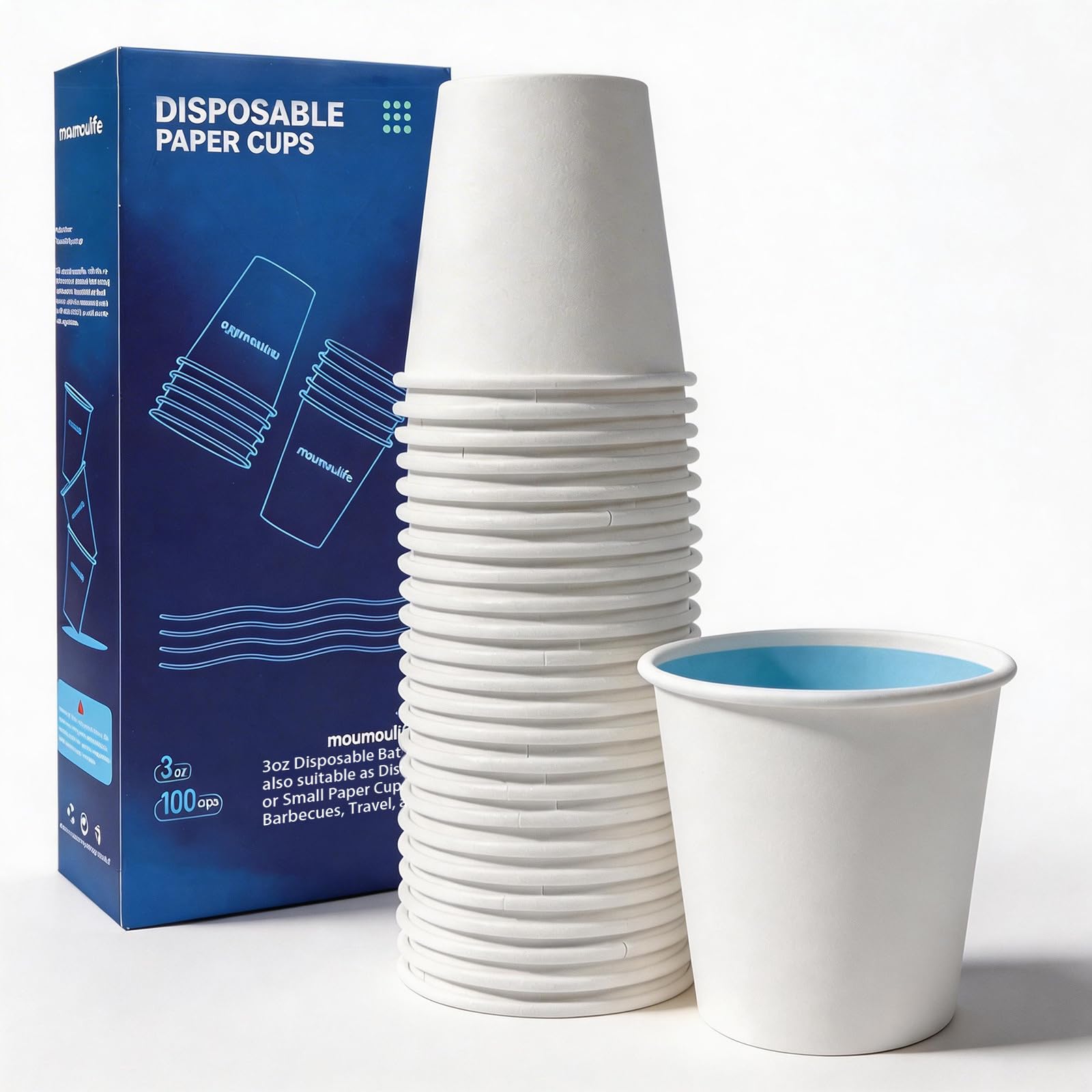 MOUMOULIFE 3 oz Disposable Paper Coffee Cups, 100 Count, Bathroom Mouthwash Cups