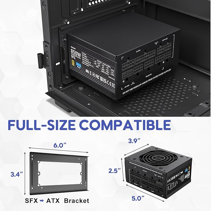 Vetroo 850W SFX Fuente Poder ATX 3.1 PCIE 5.1 80 Plus Gold Modular Negro miniatura 6