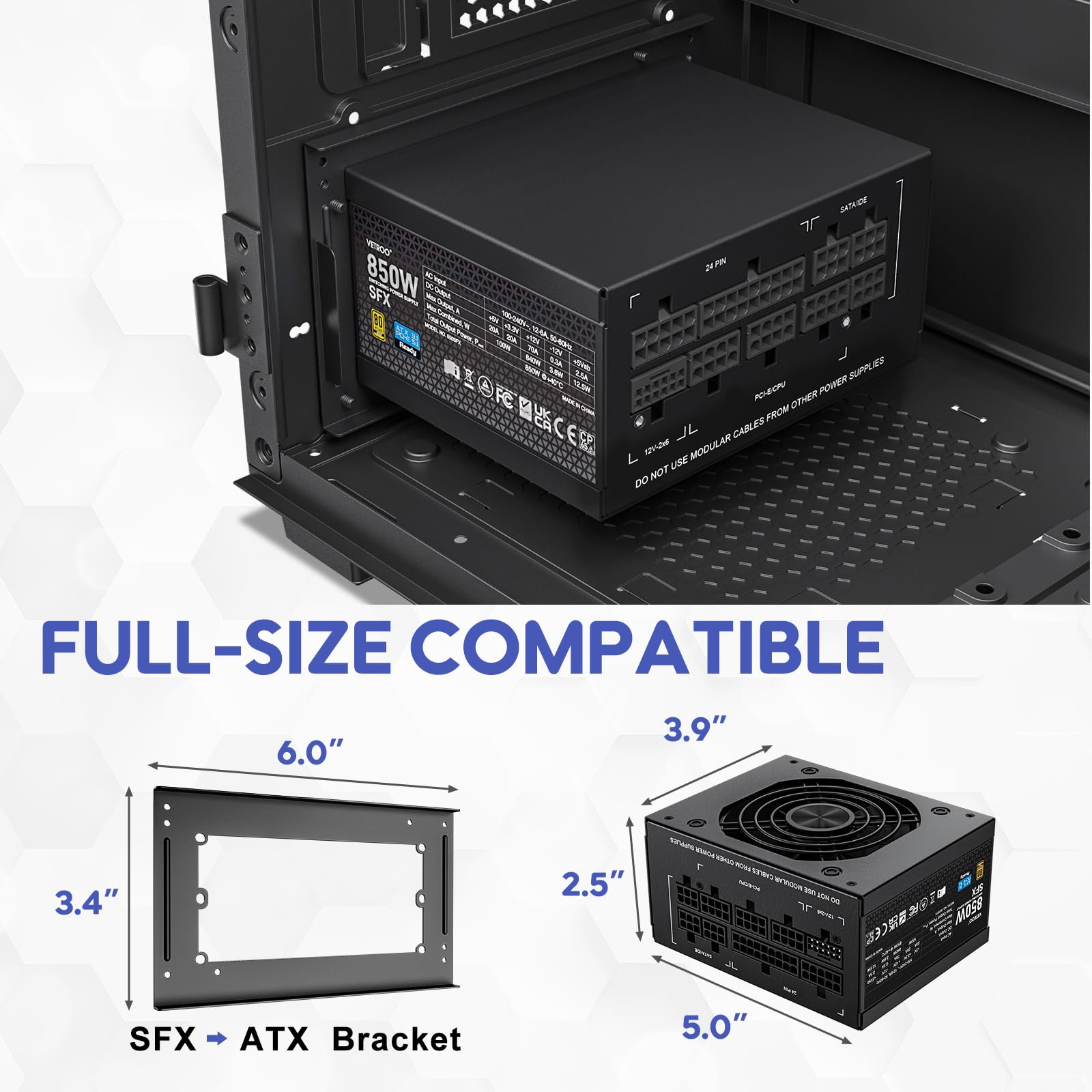 Amazon | Vetroo 850W SFX 電源 ATX 3.1 & PCIE 5.1対応、80 Plus Gold