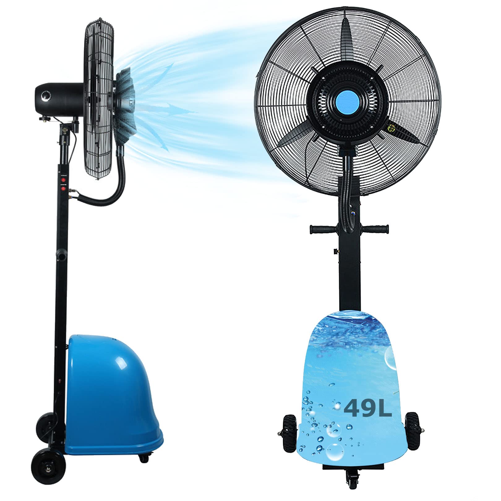 JKJZSALJ Oscillating Misting Fan,Outdoor 90°Oscillating Pedestal Fan With Mist,3 Speed Setting,Commercial Heavy Duty Shop,Garage,Barn Fan Misters