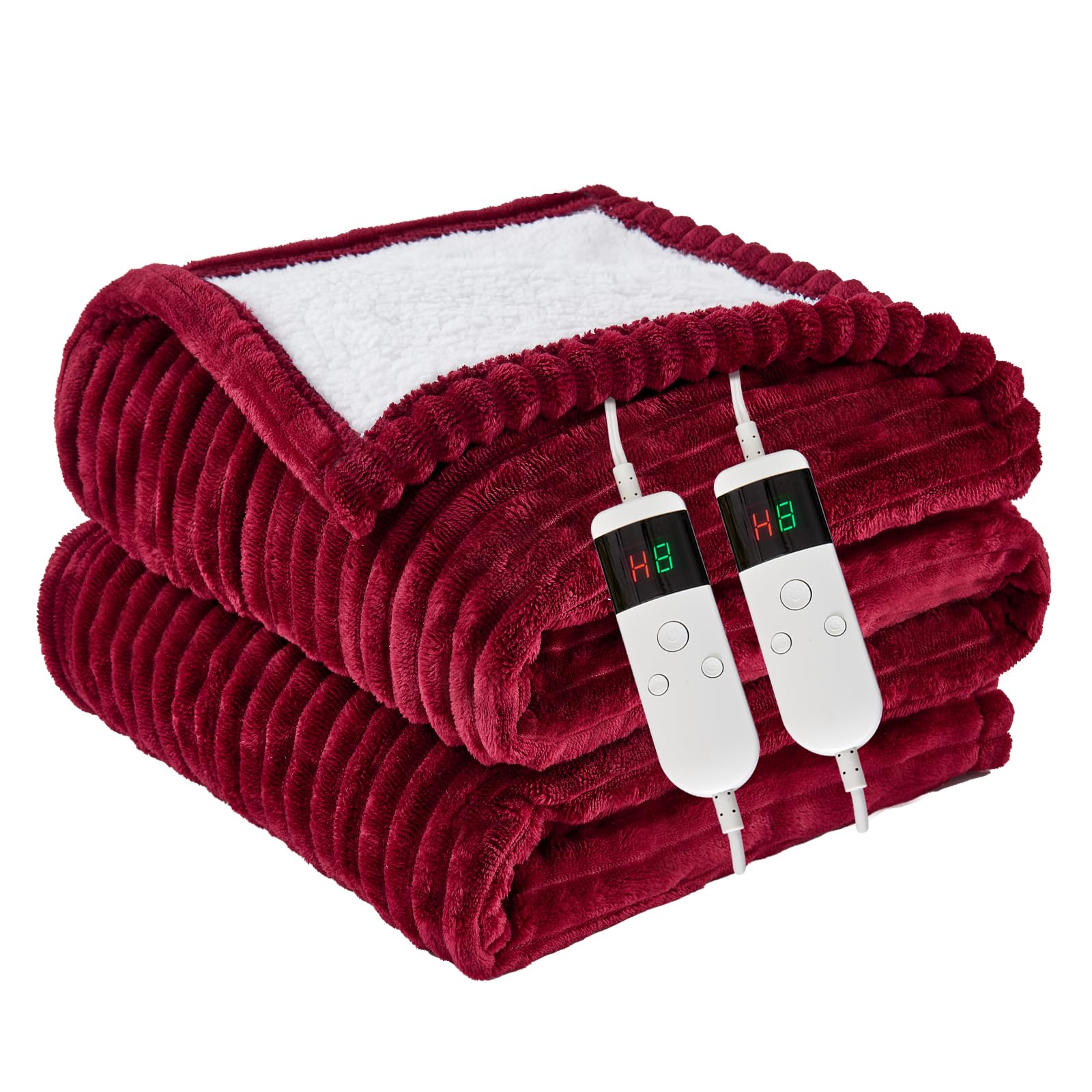 Heated Blanket Electric Queen, Soft Flannel Heating Blanket with 8 Hours Auto Off 10 Fast Heating Levels Machine Washable Sherpa Heated Blanket with Overheating Protection