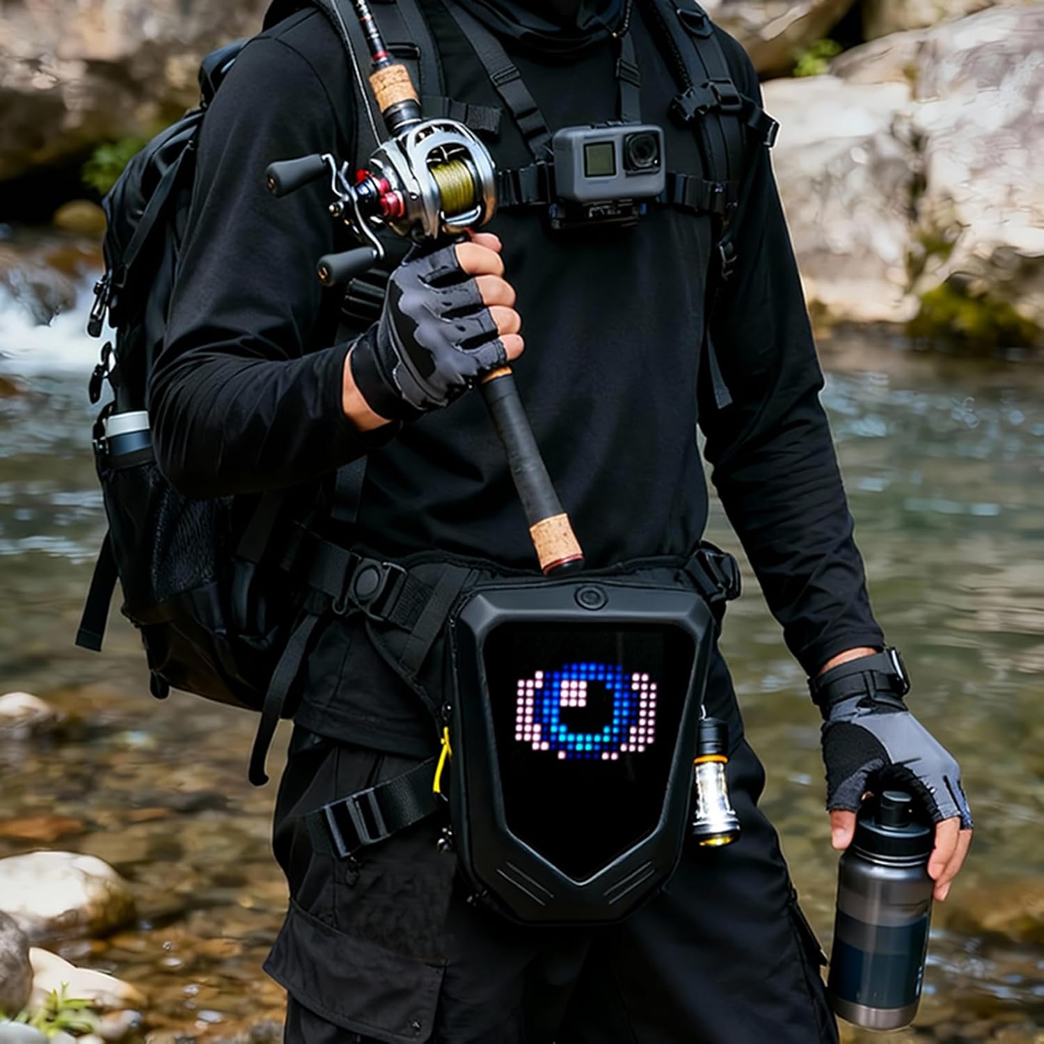 doorslay LED Sport Waist Pack with App Control & Adjustable Leg Straps - EVA Hard Shell Running Bag for Men, Cycling, Hiking & Outdoor Activities