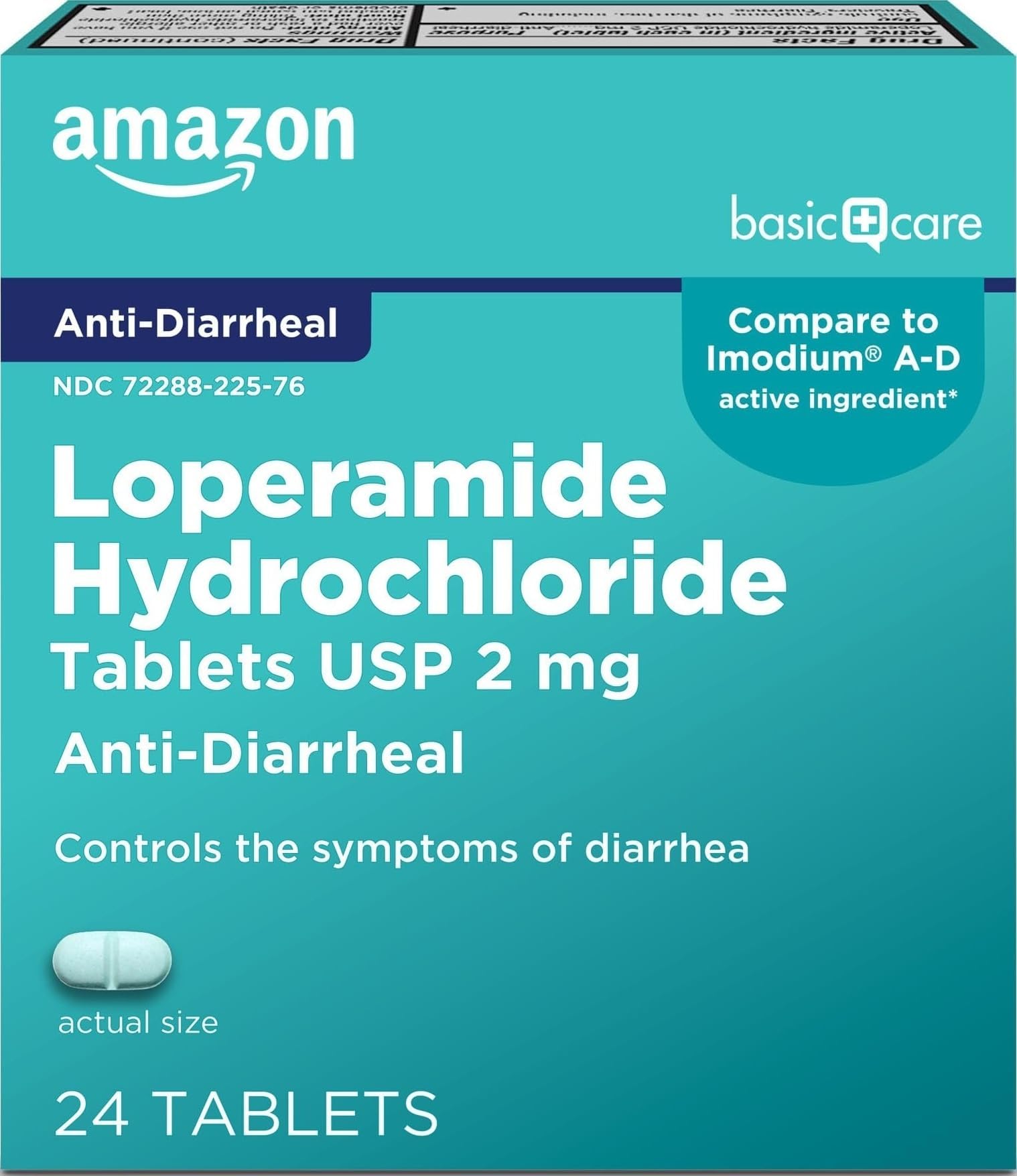 Amazon Basic Care Loperamide Hydrochloride Tablets, 2 mg, Anti-Diarrheal, 24 Count (Pack of 1)