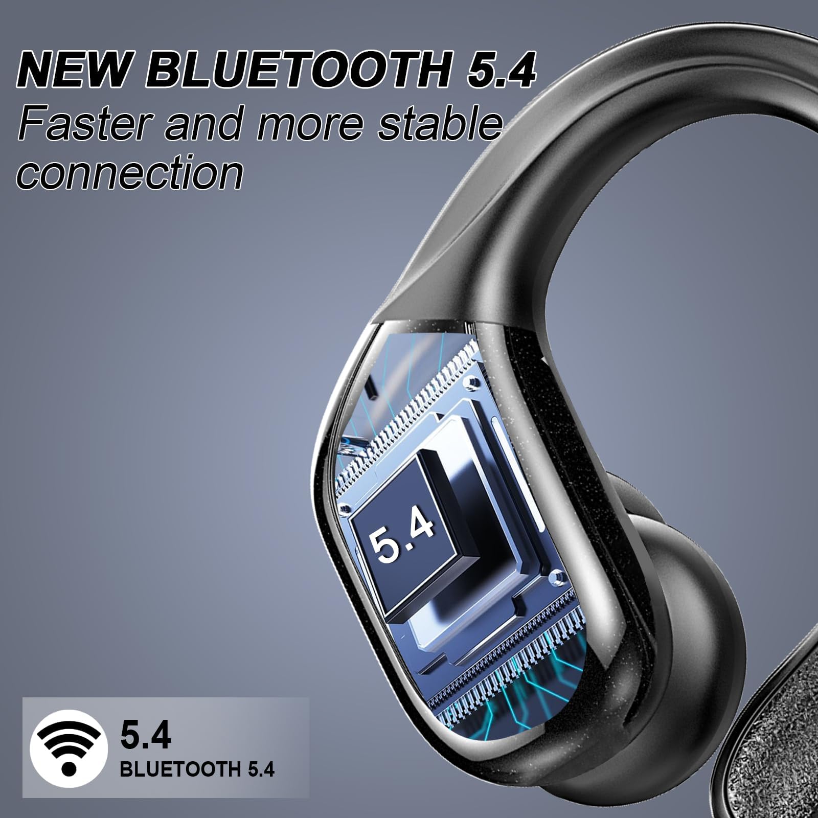 Écouteurs sans fil Bluetooth 5.4 avec stéréo 75 heures, 4 micros ENC, suppression du bruit avec crochets d'oreille, écouteurs étanches IP7 pour entraînement/course/gym