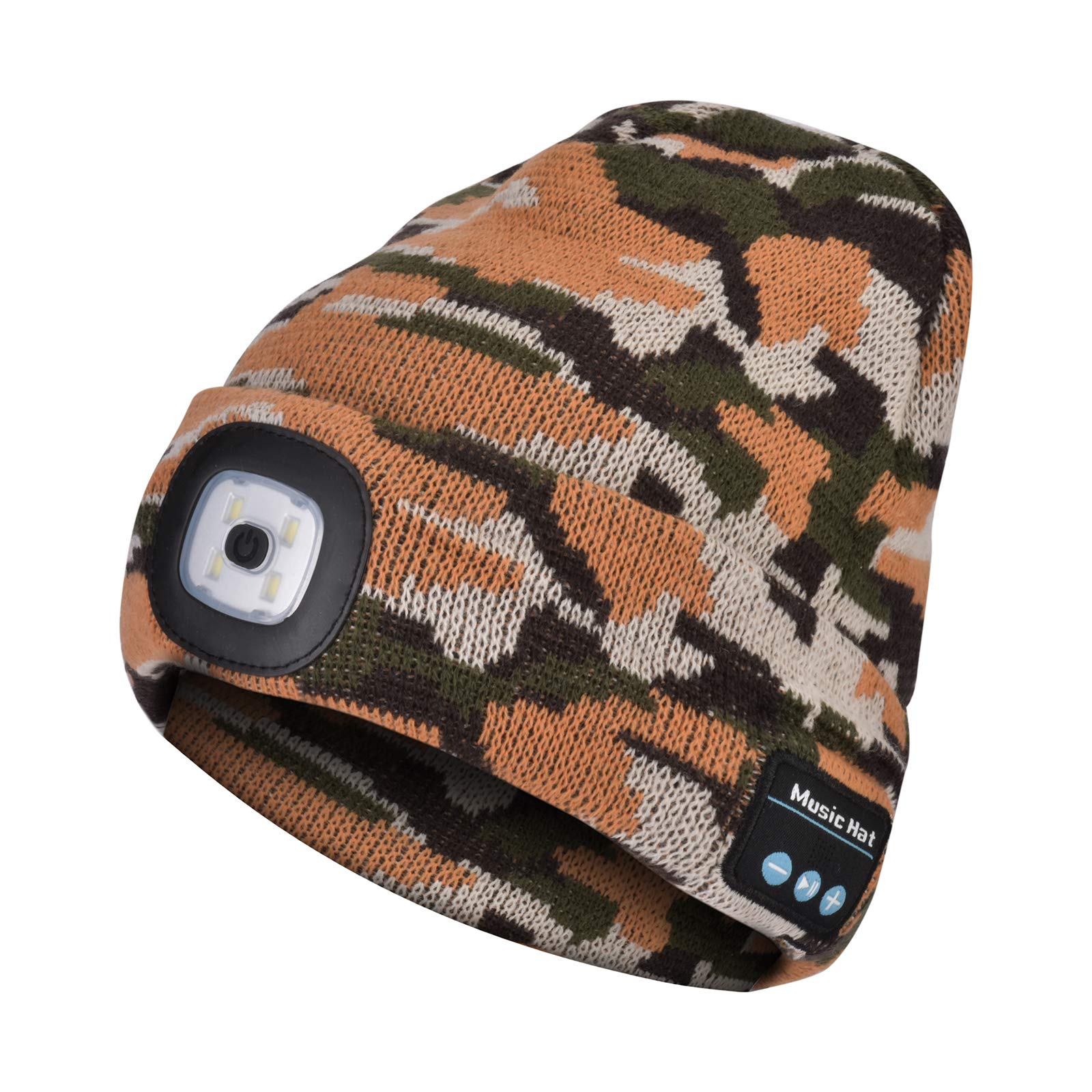 Etsfmoa Unisex Bluetooth Beanie Light,4 LED USB Rechargeable Wireless Headphones Tech Caps,Gifts for Men Father Dad Husband Boyfriend Him Women Teen Boys (Camouflage Yellow)